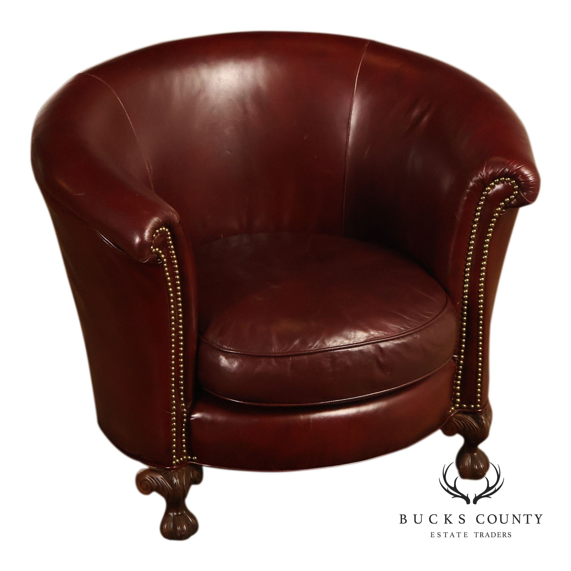 Old Hickory Tannery Burgundy Leather Nailhead Trim Club Chair