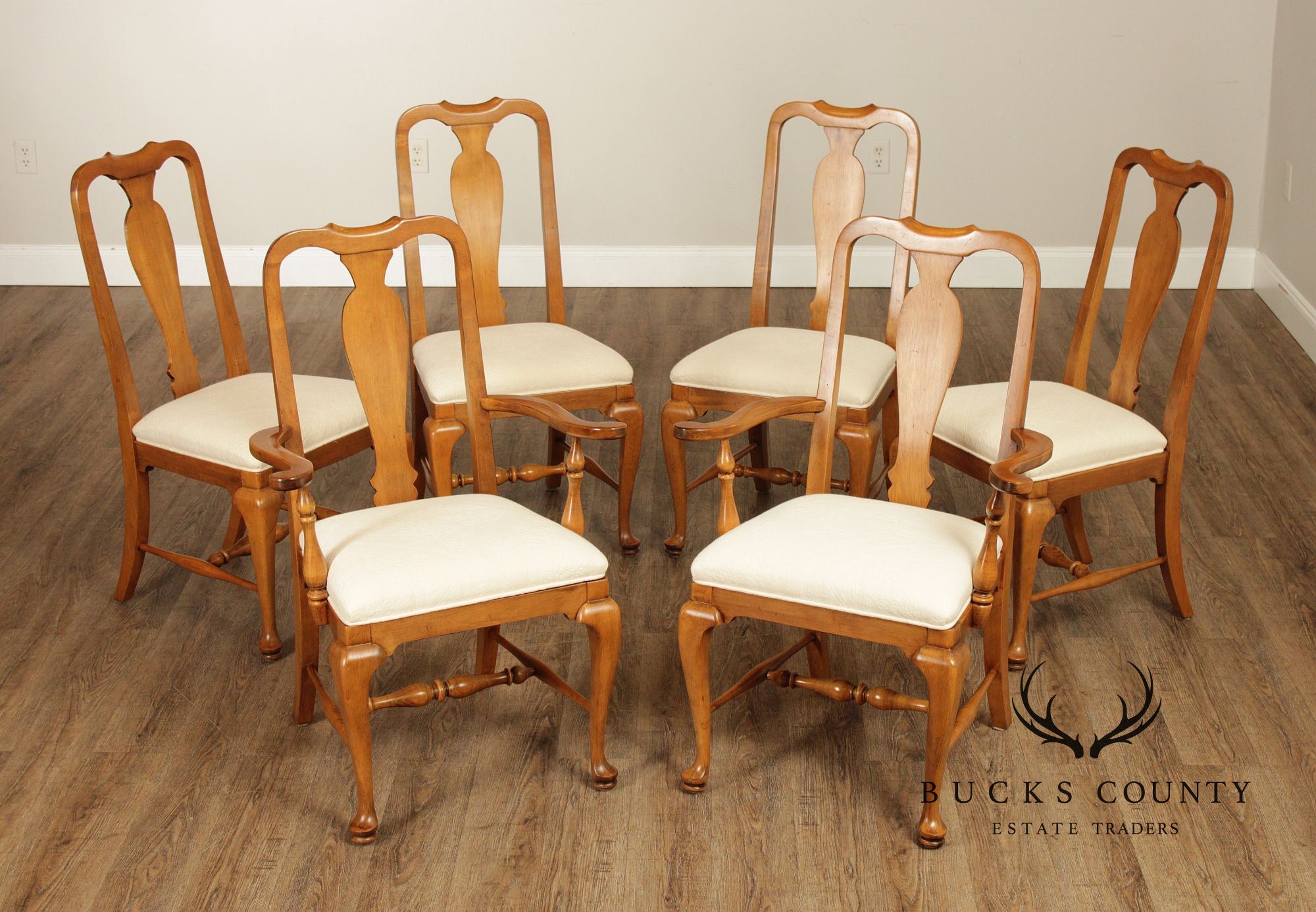 Ethan Allen 1776 Collection Set Of 6 Queen Anne Style Maple Dining Chairs