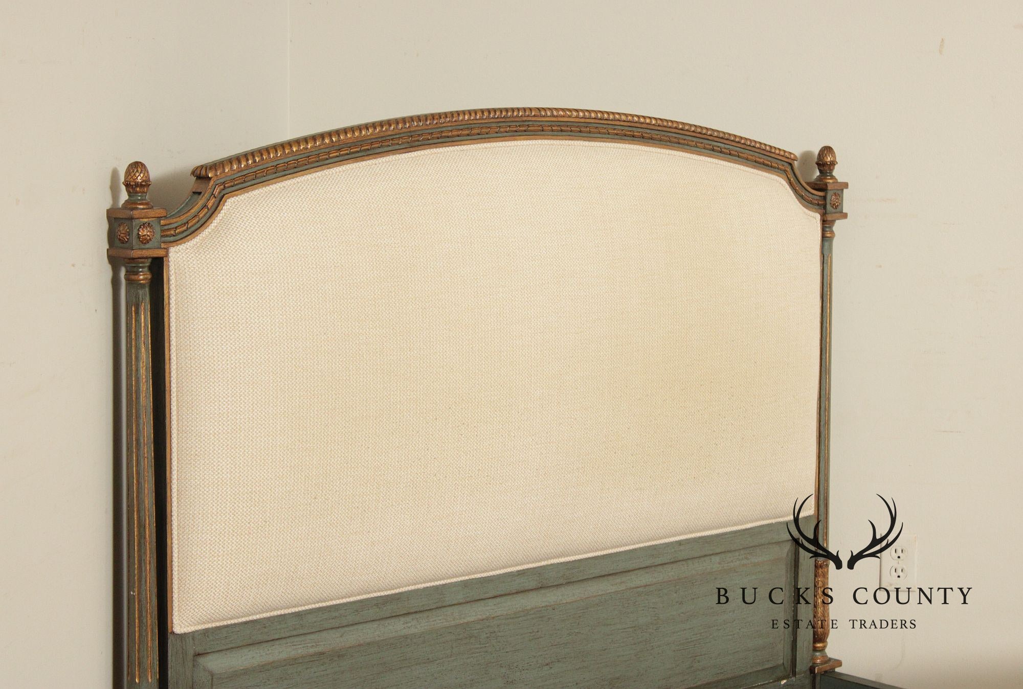 French Market Collection Louis XVI Style Upholstered Queen Bed Frame with Painted Finish
