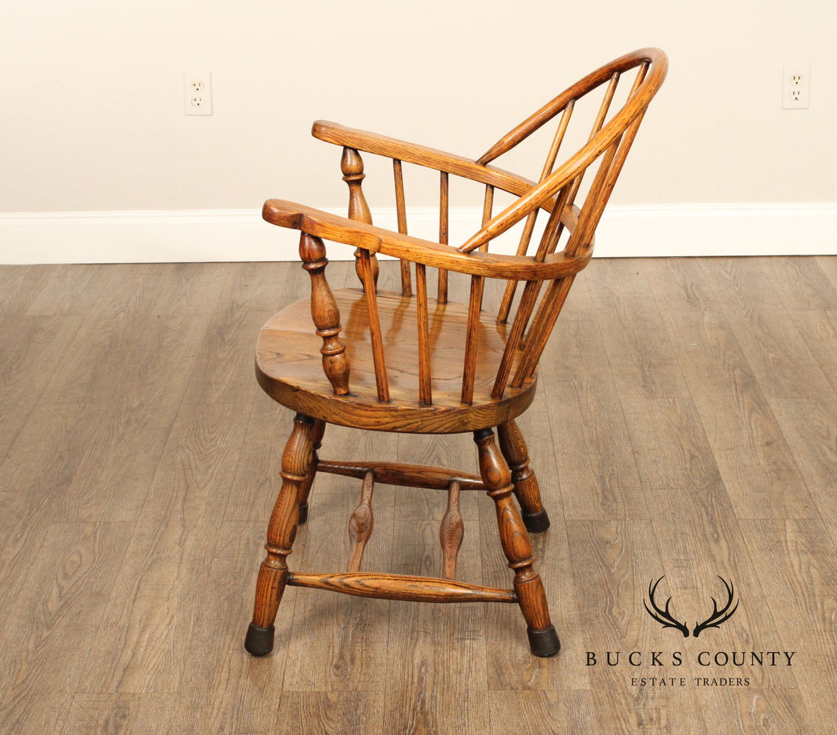 Antique Windsor Bow Back Set Of 4 Oak Dining Armchairs