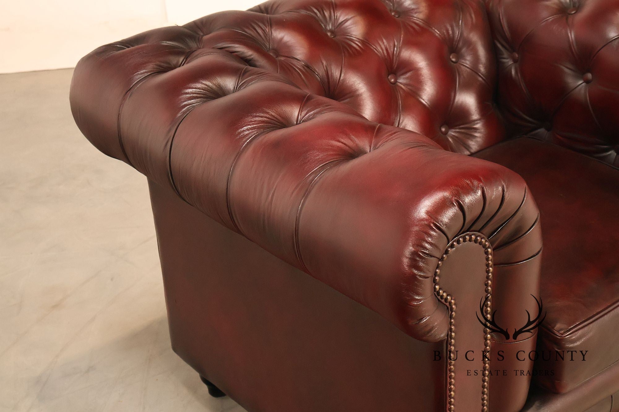 Chesterfield Style Pair of Oxford Red Leather Club Chairs