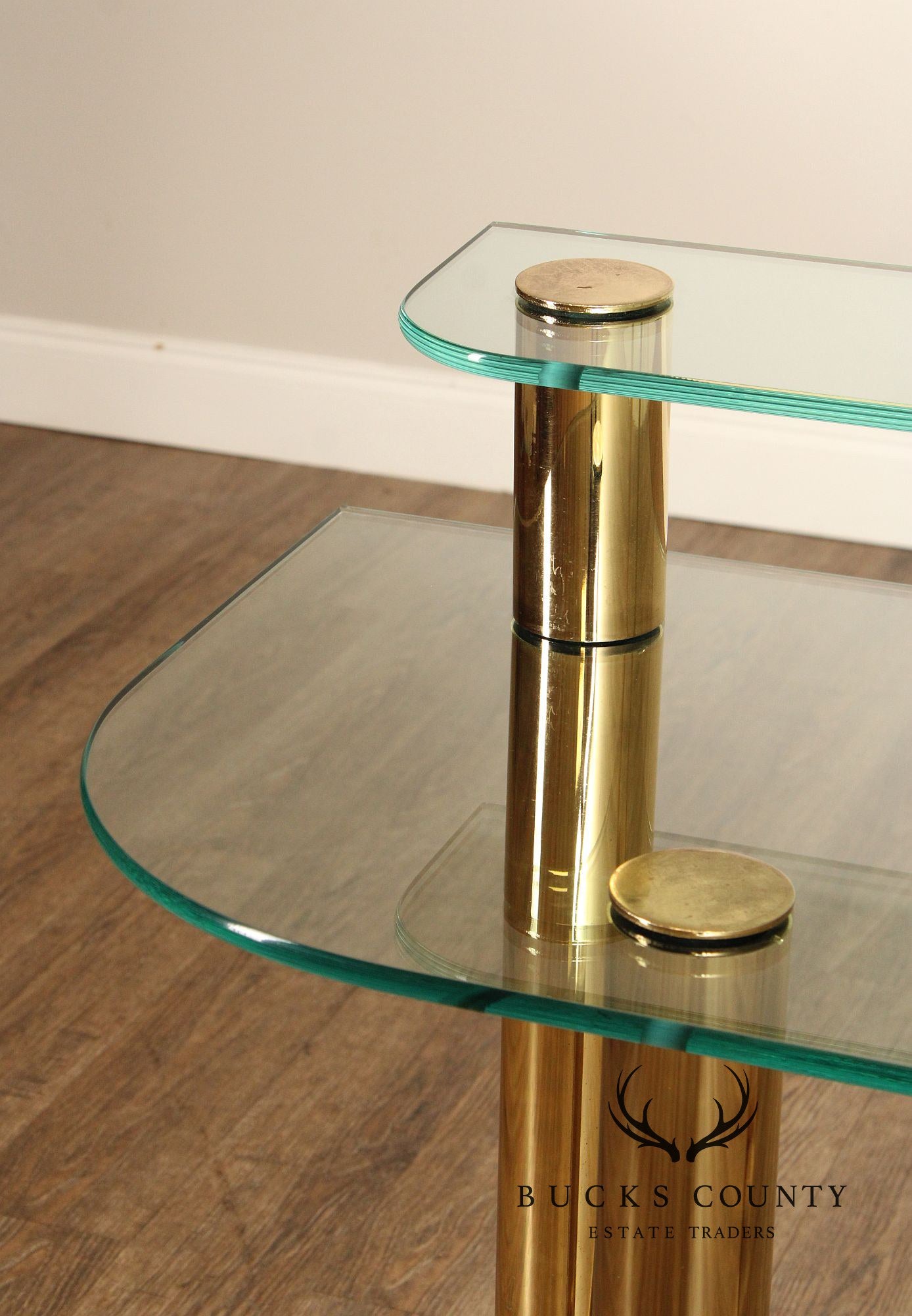 Hollywood Regency Postmodern Two-Tier Glass Top Console Table