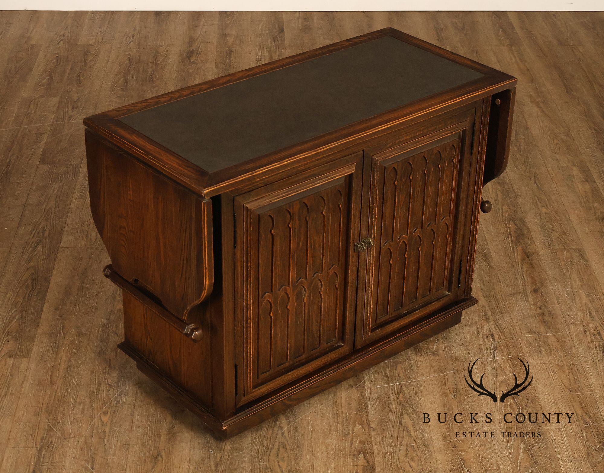 Jamestown Lounge Co. Gothic Revival Vintage Oak Drop-Leaf Server
