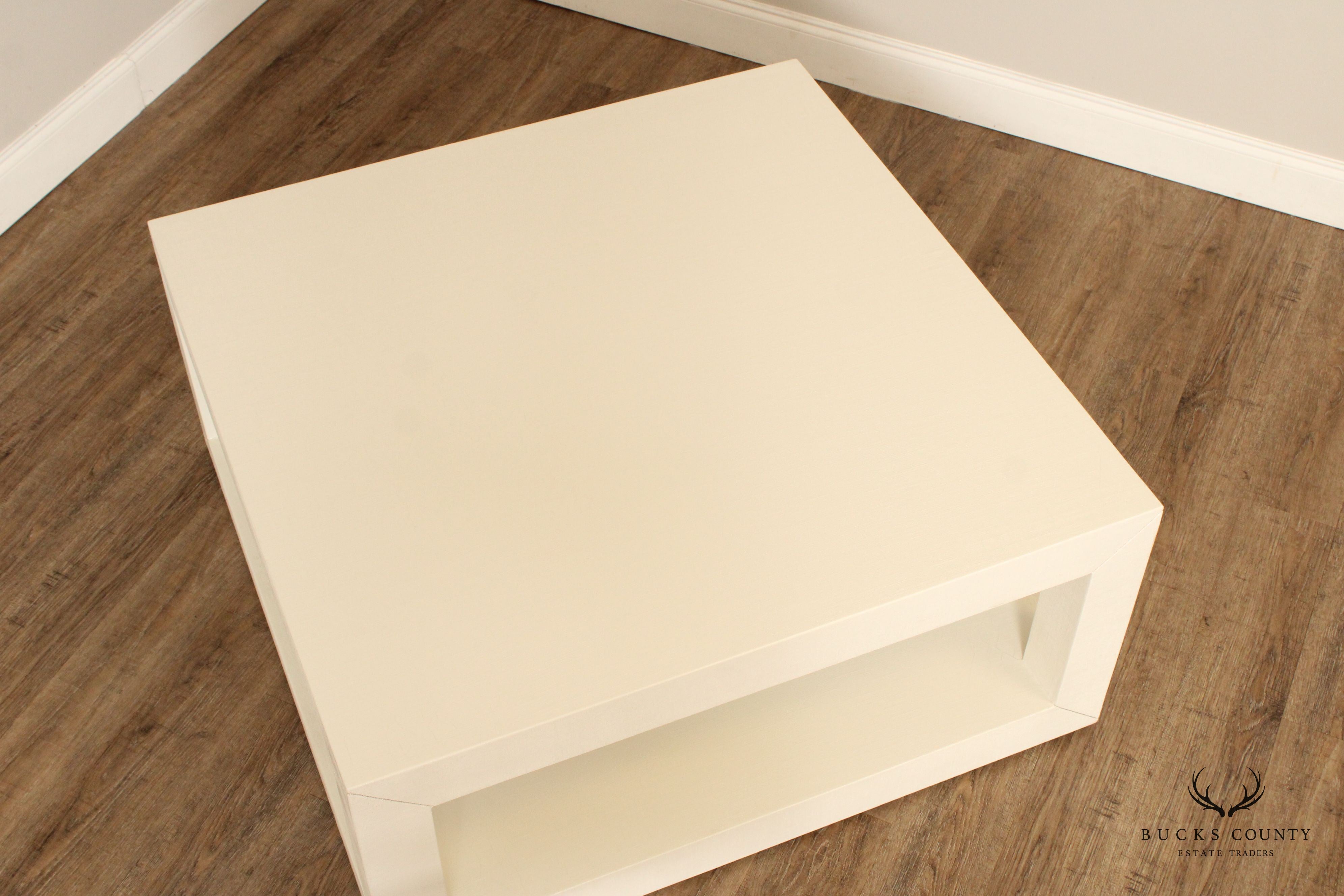 Ballard Designs Modern 'Rollins' Linen Wrapped Floor Shelf Coffee Table