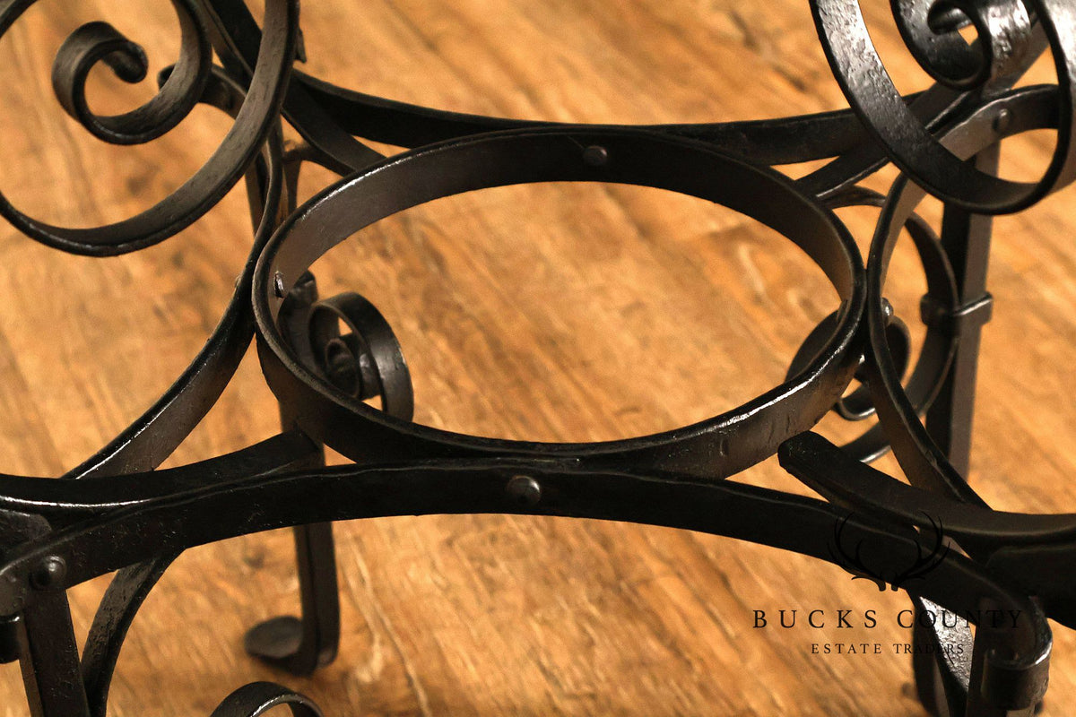 Spanish Revival Style Oak and Wrought Iron Accent Table