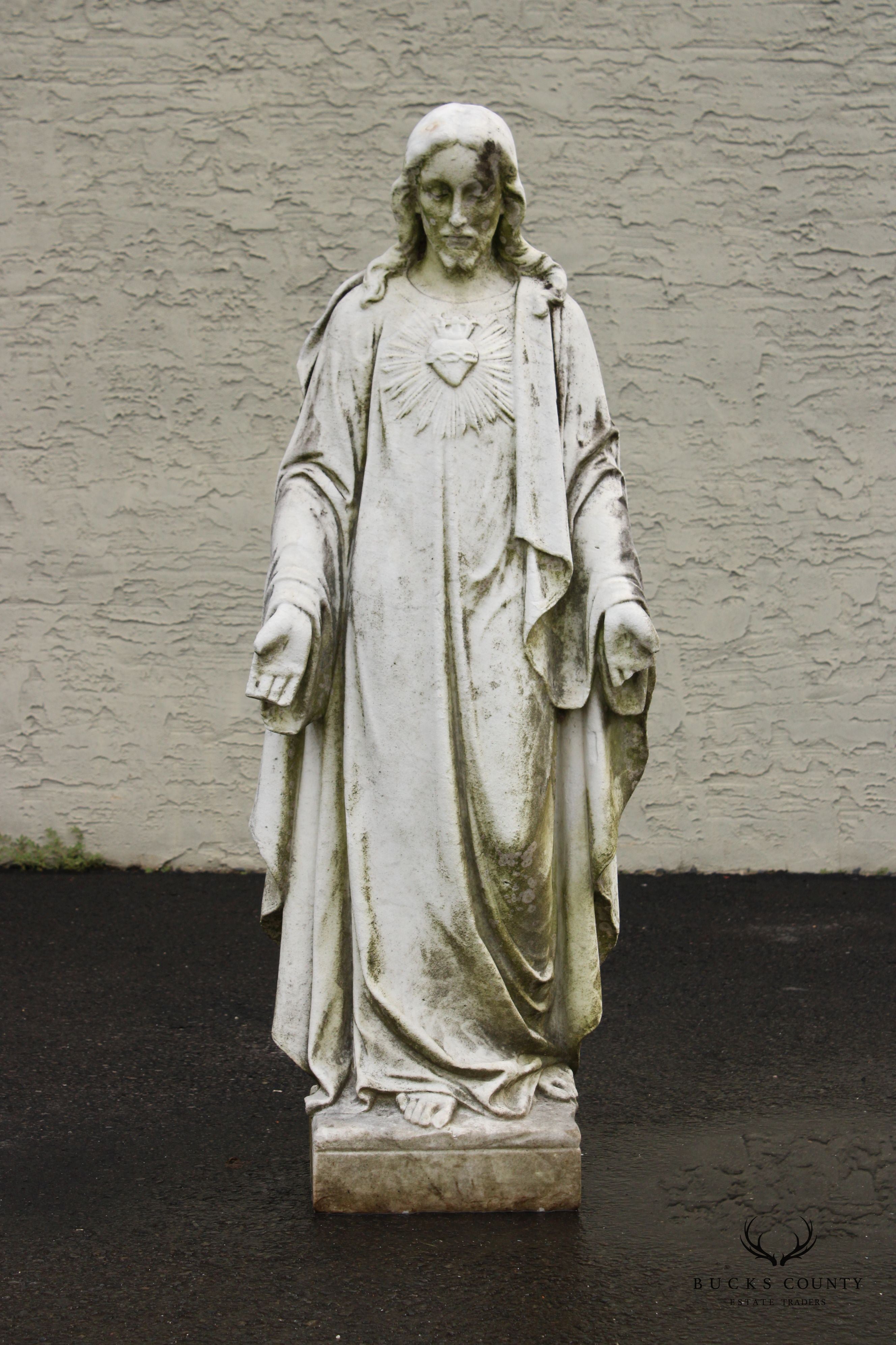 Antique Carved Marble Outdoor Garden Statue Of Jesus