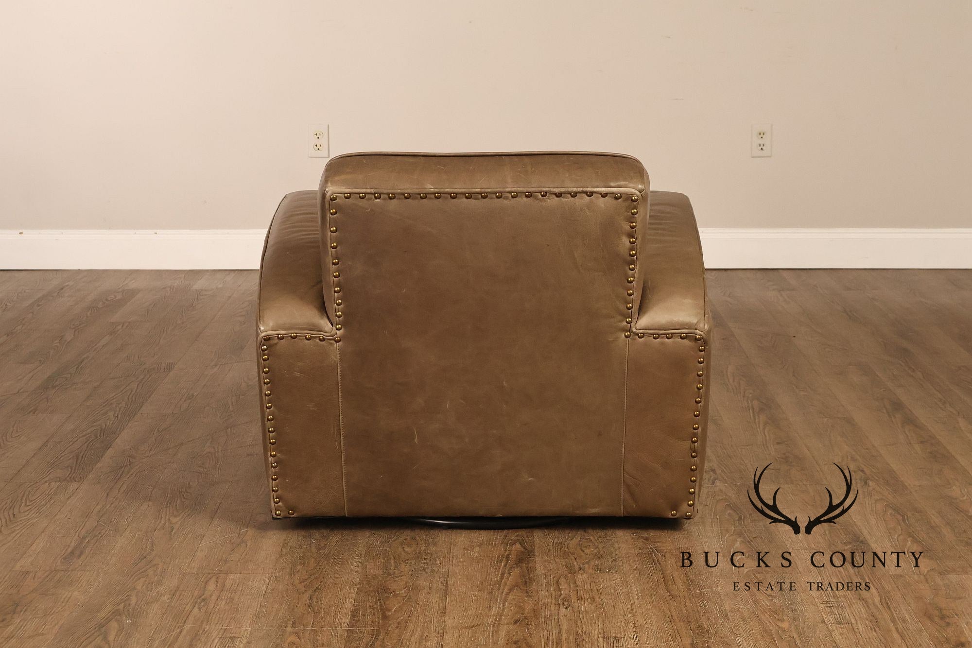 Restoration Hardware Pair Of Leather Swivel Club Chairs