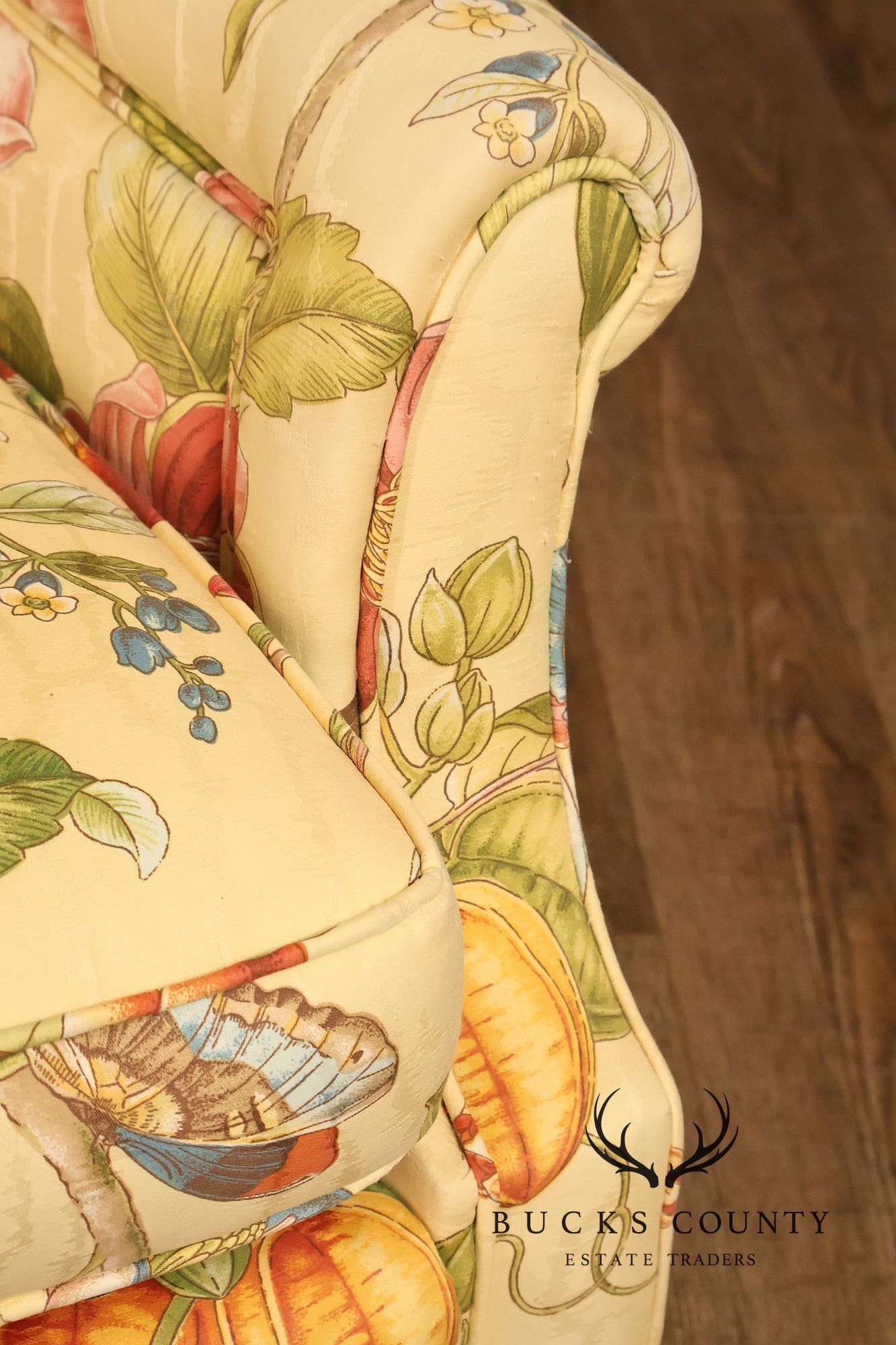 Custom Upholstered Pair Of Floral Chintz Skirted Loveseats