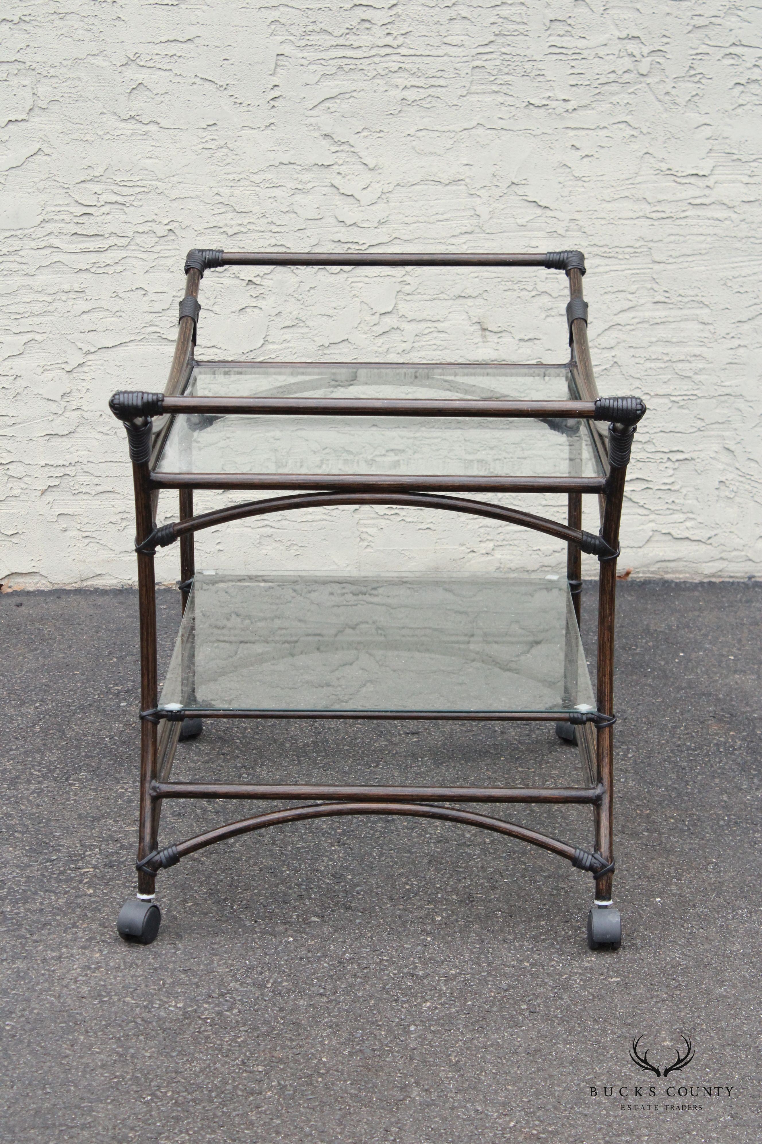 Contemporary Faux Rattan Rolling Bar Cart