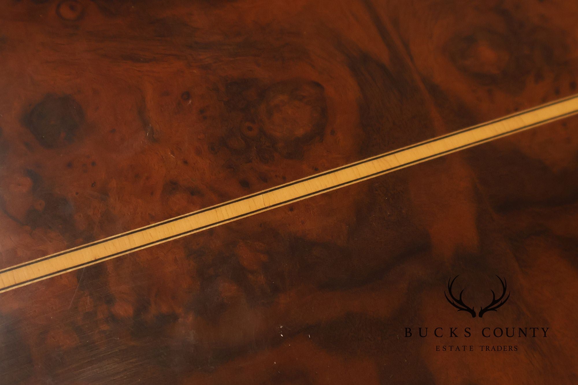 Custom Regency Style Burl Walnut Double Pedestal 12' Dining Table