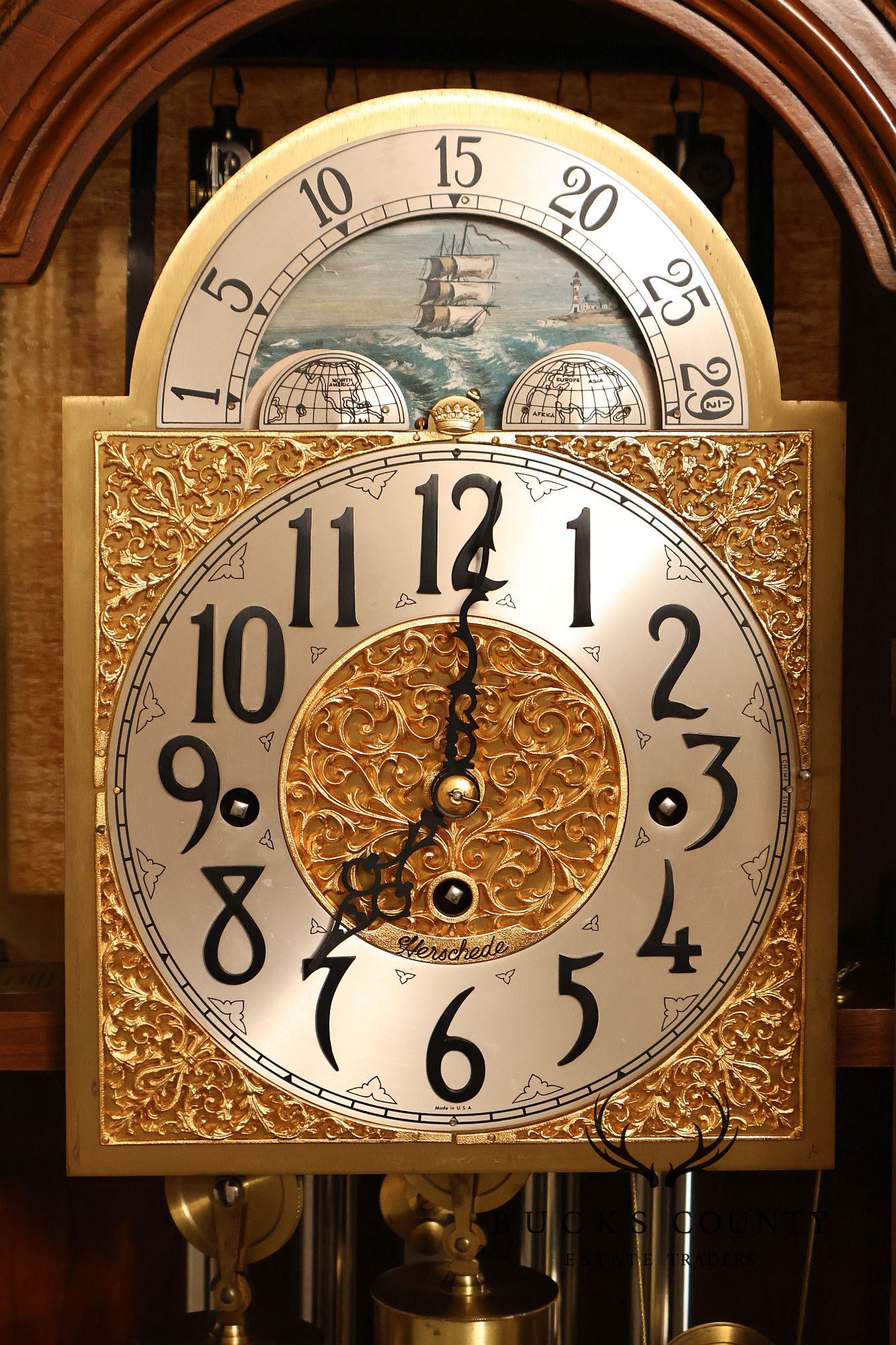 Herschede Burl Wood Five Tube Grandfather Clock