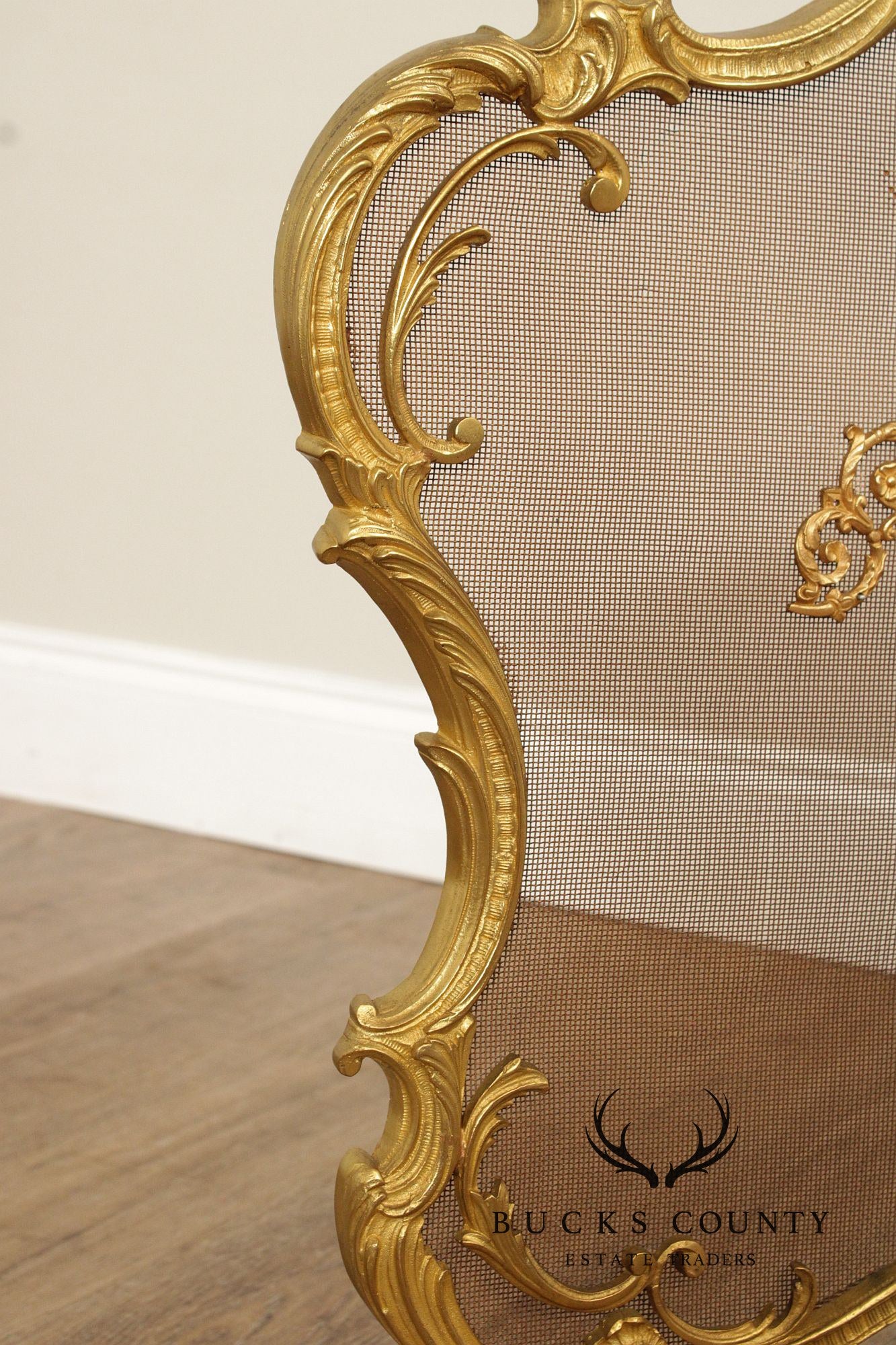 French Louis XV Style Brass Fireplace Set