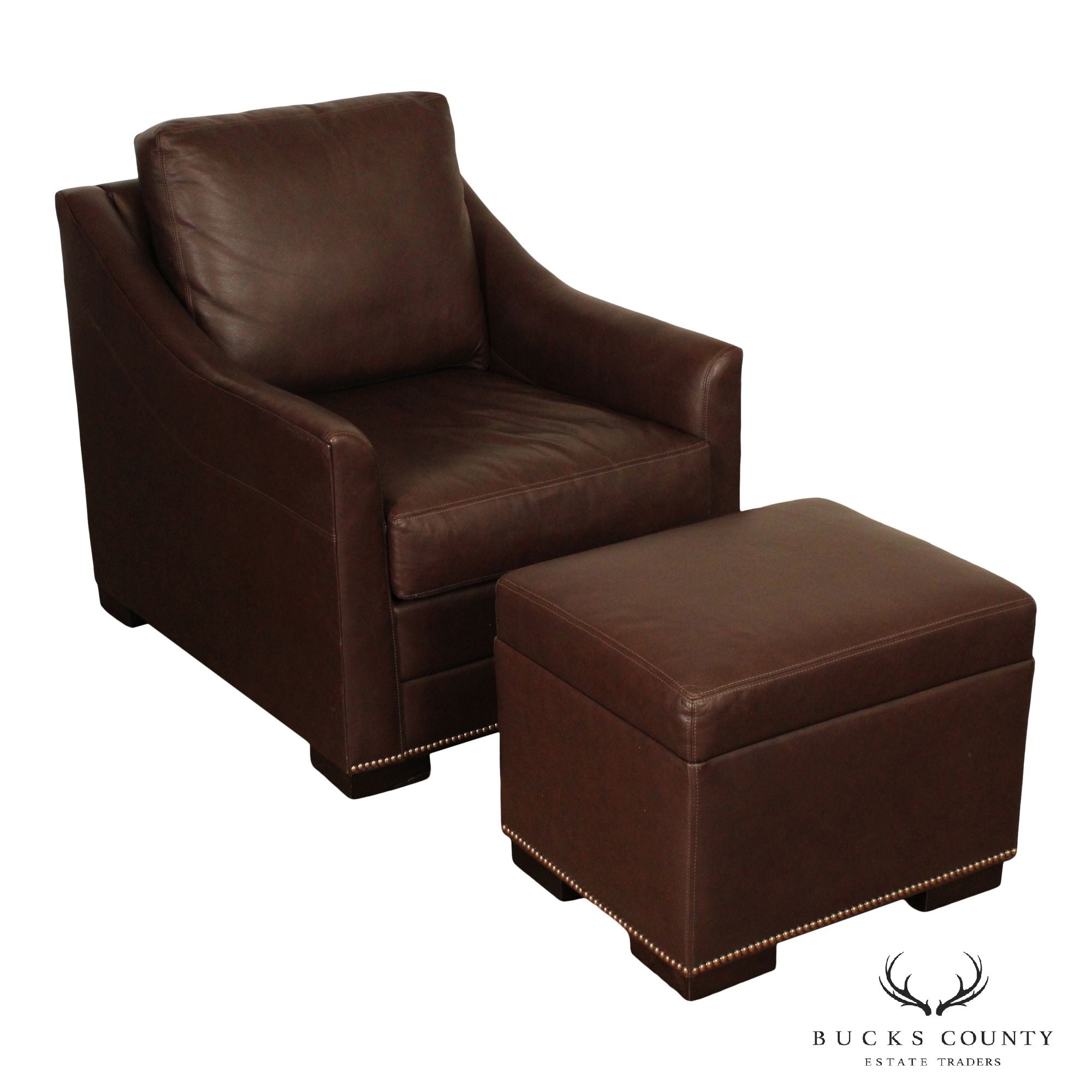 Traditional Leather Club Chair and Ottoman