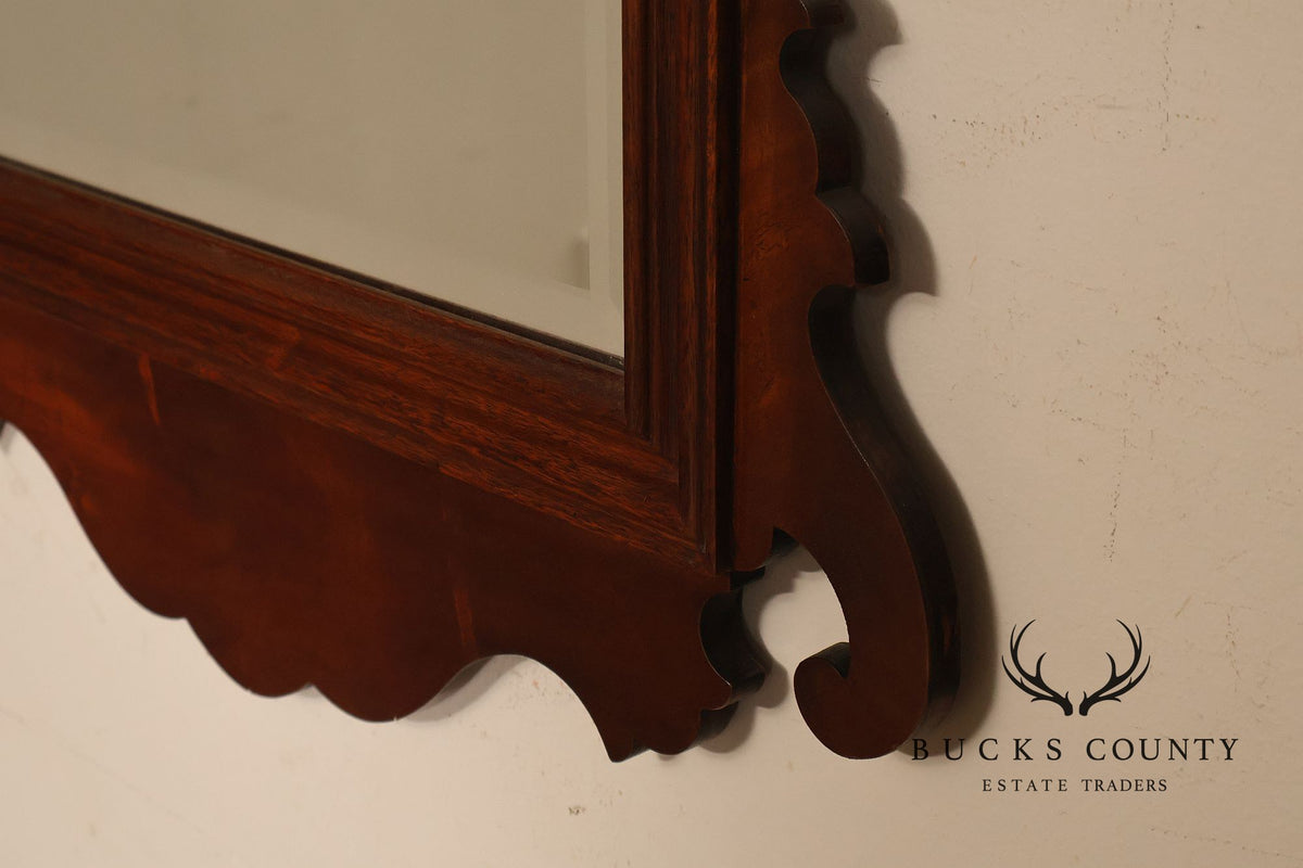 Traditional Chippendale Style Inlaid Mahogany Beveled Wall Mirror