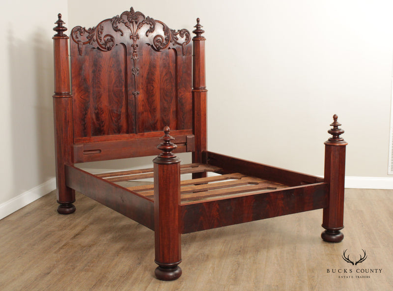 Antique Victorian Renaissance Revival Mahogany Queen Bed Frame