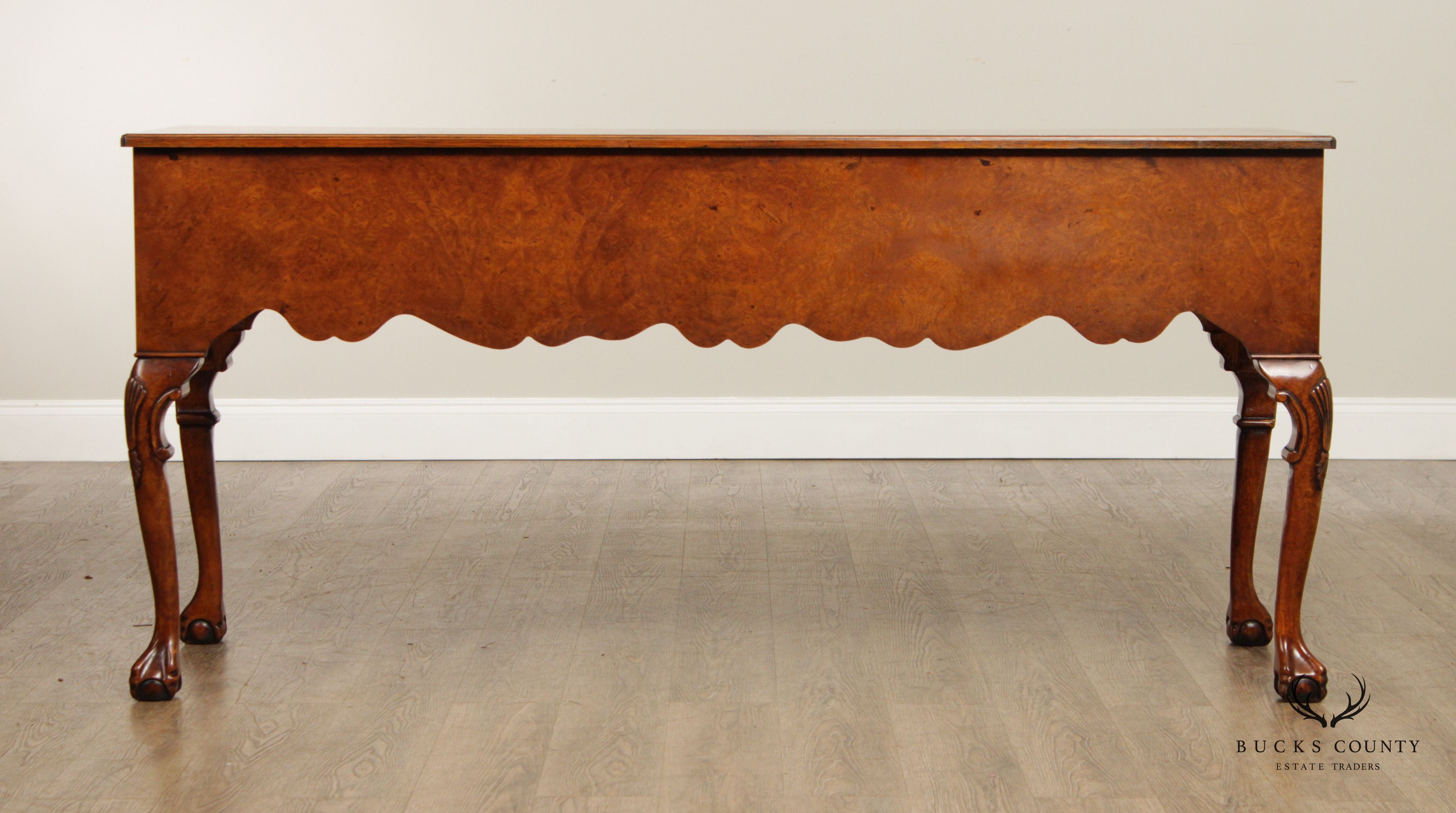 Georgian Style Carved Four Drawer Burl Walnut Sideboard