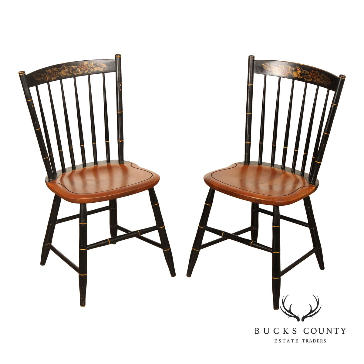 Hitchcock Vintage Pair of Stencil Decorated Side Chairs