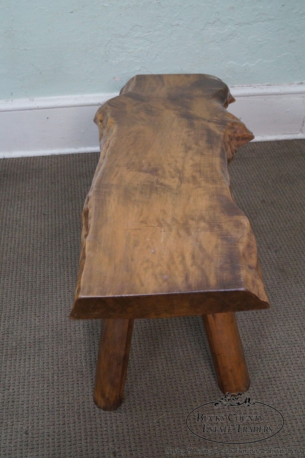 Rustic Slab Wood Coffee Table Bench