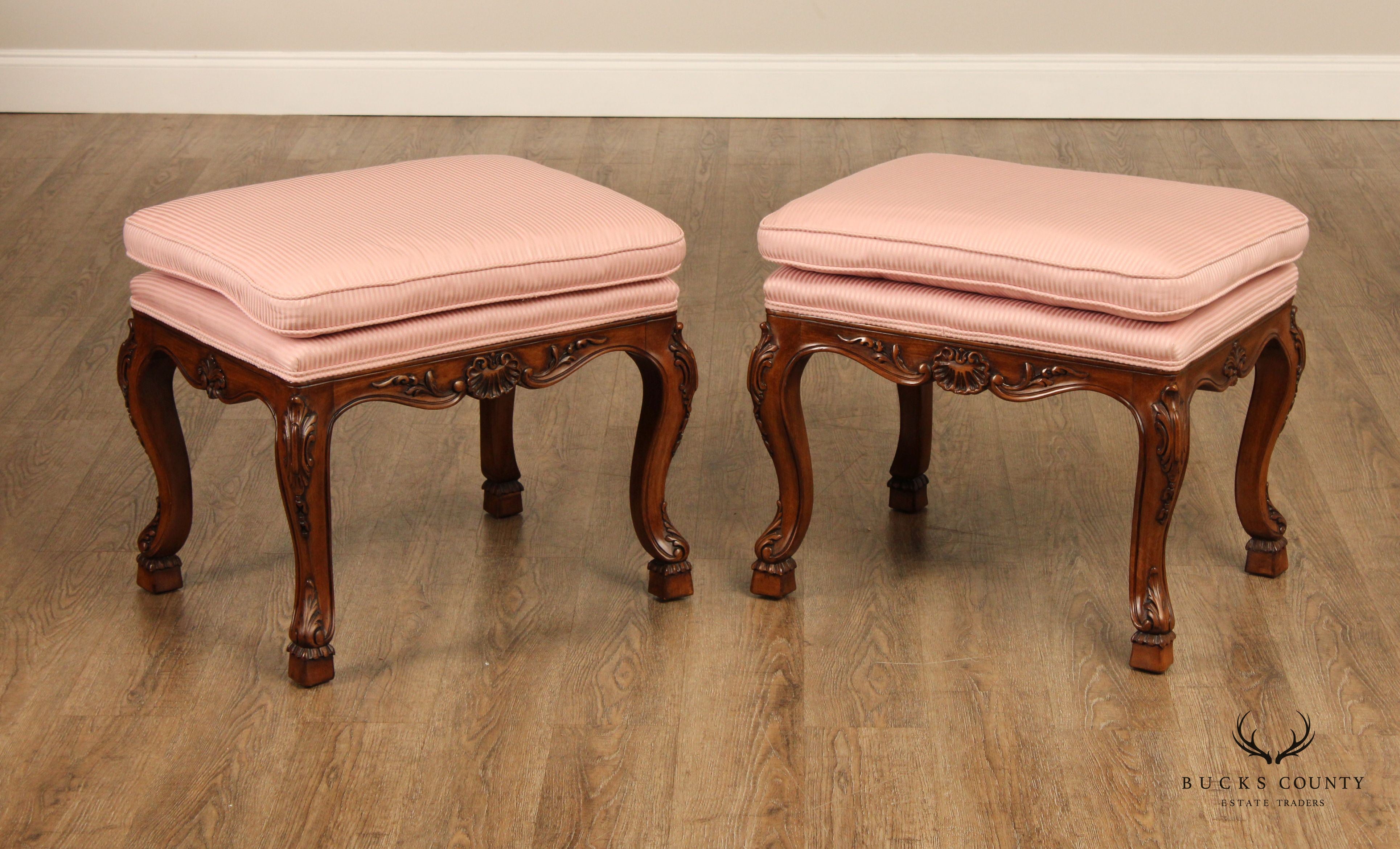 Karges French Louis XV Style Pair Of Carved Walnut Benches Or Stools