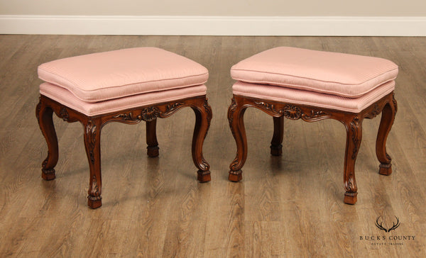 Karges French Louis XV Style Pair Of Carved Walnut Benches Or Stools