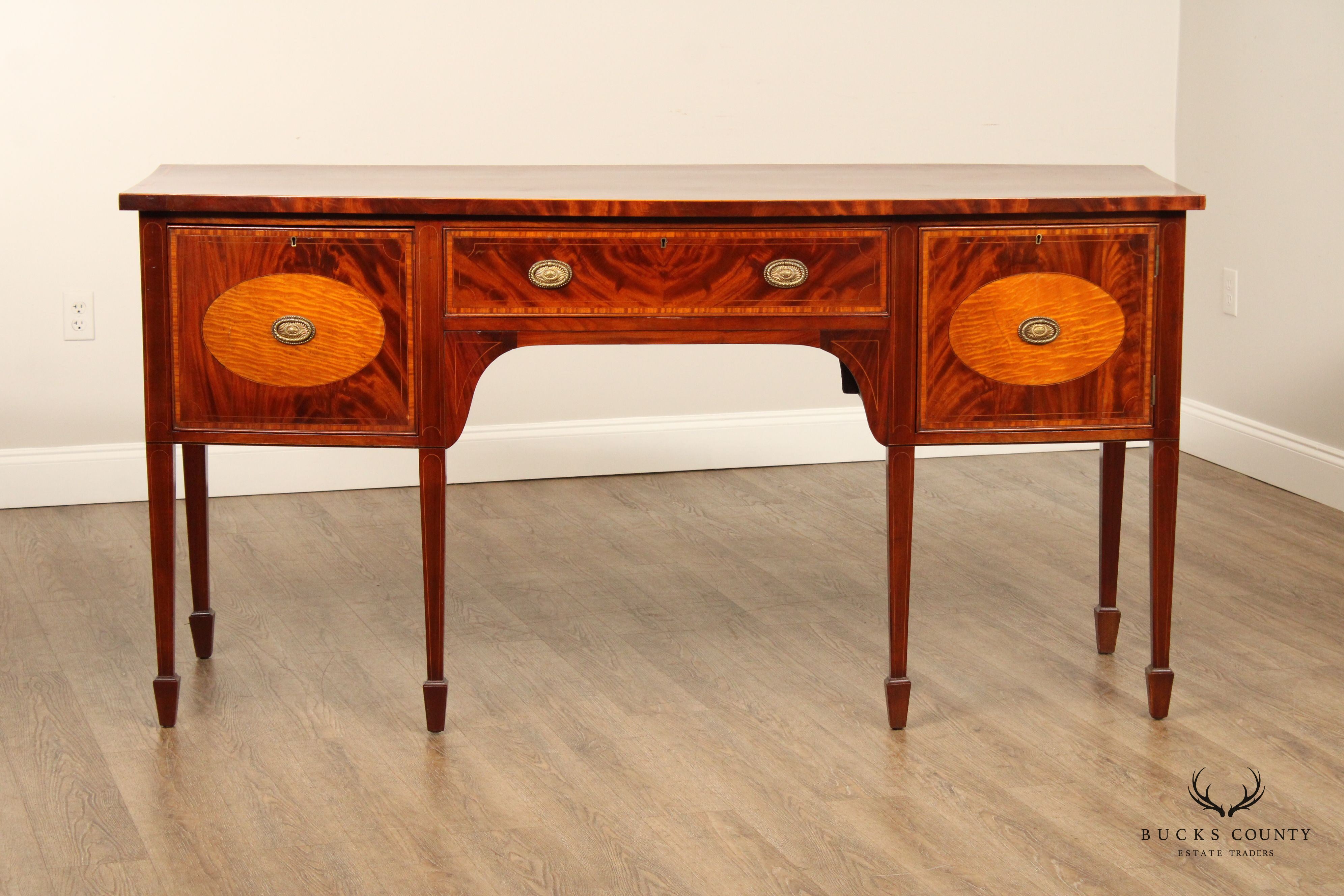 Antique English Federal Inlaid Mahogany Bowfront Sideboard