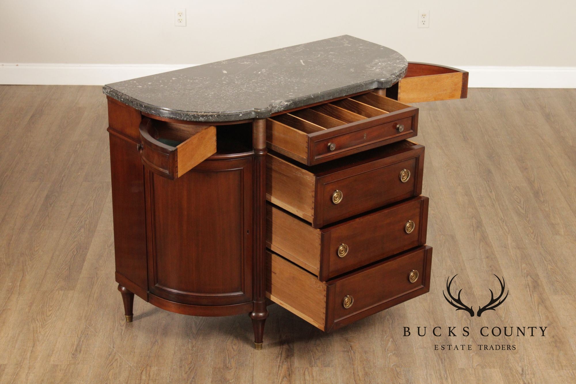 Regency Style Marble Top Mahogany Sideboard