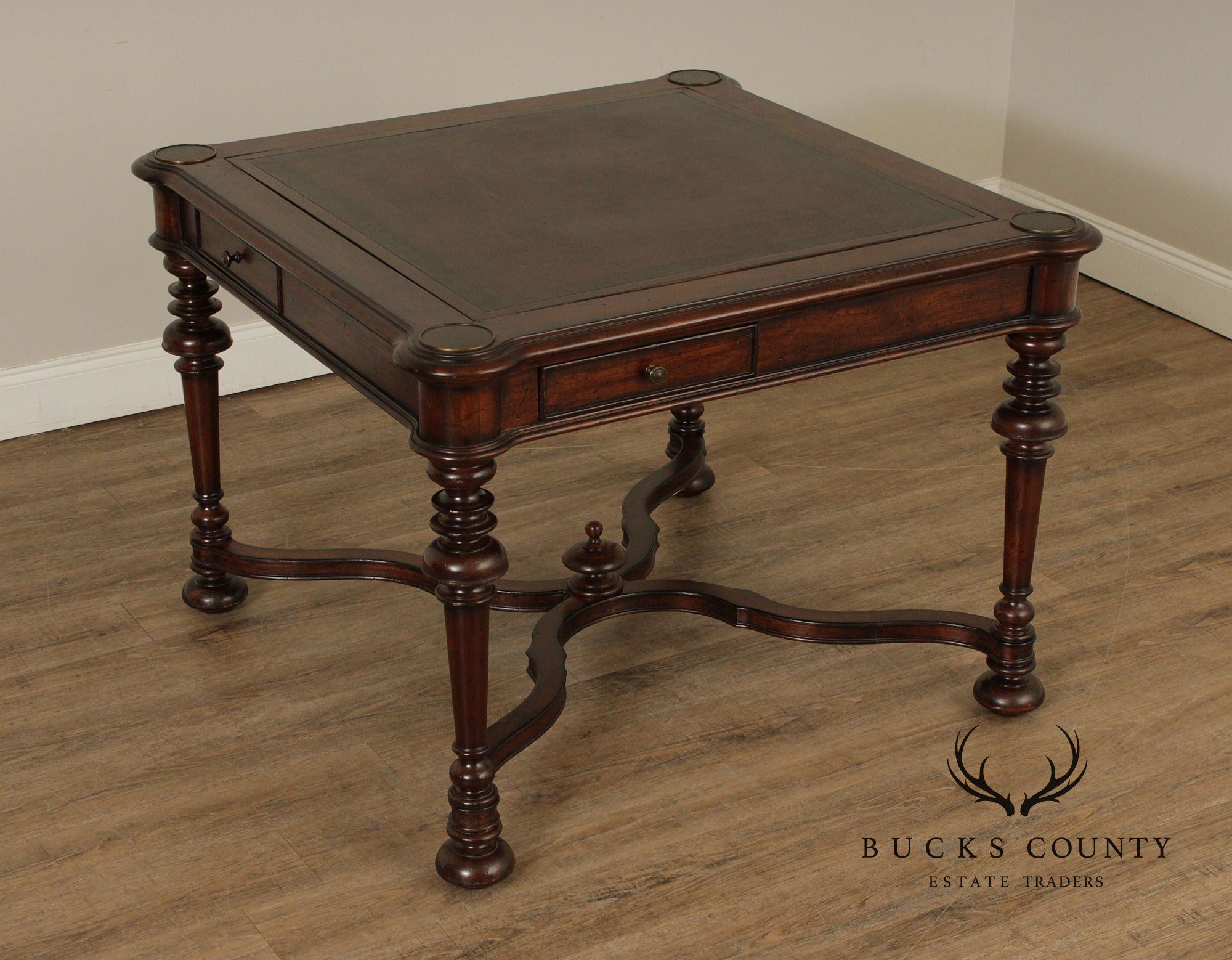 Jacobean Style Leather Top Dark Cherry Games Table