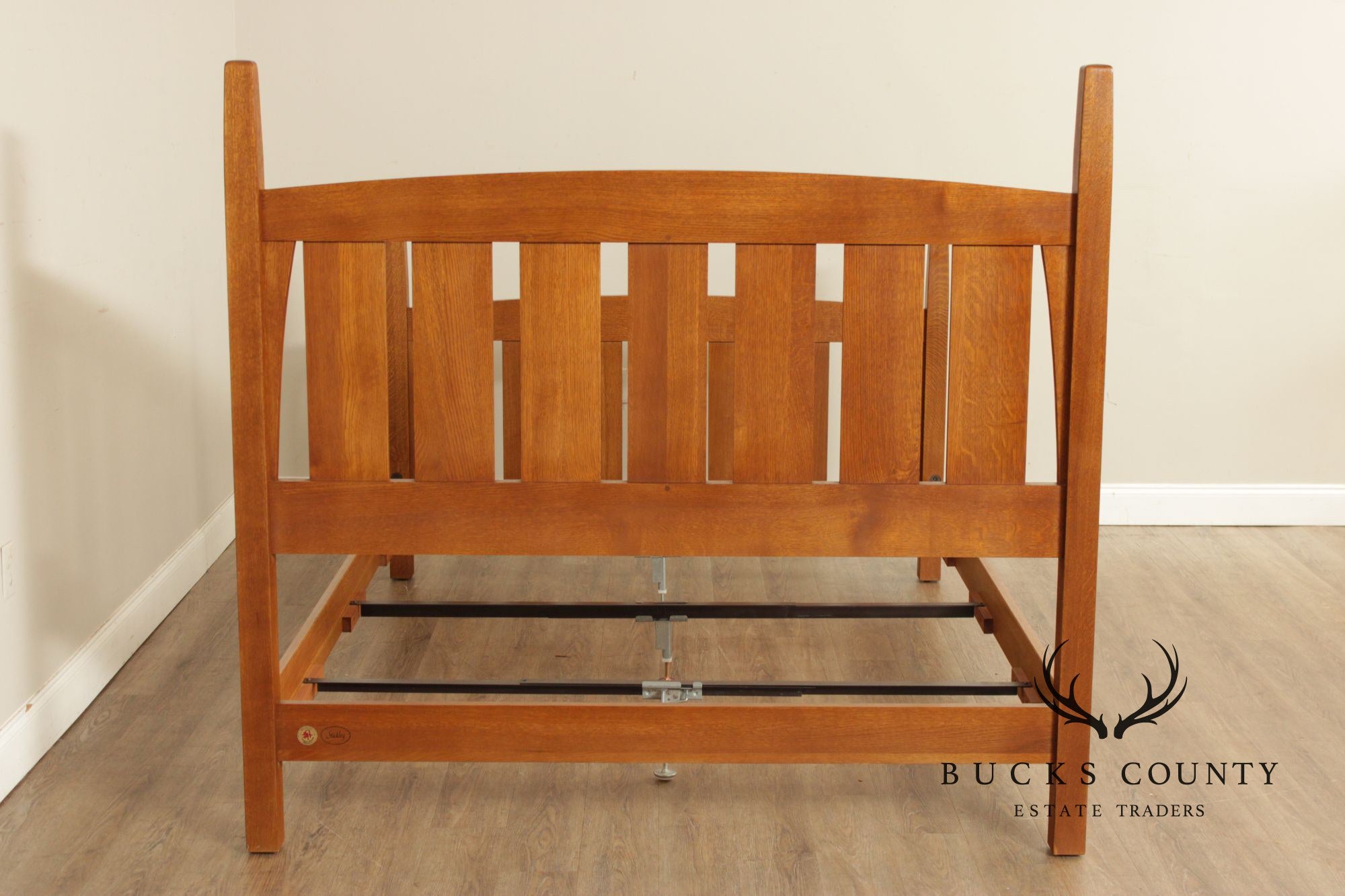 Stickley Mission Collection Harvey Ellis Inlaid Oak Queen Bed