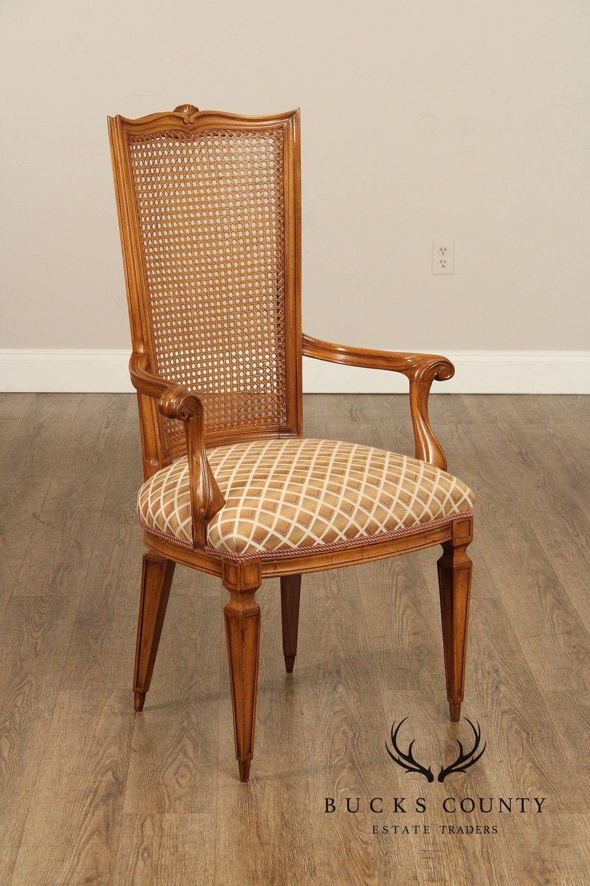 Karges Italian Provincial Vintage Set Of Four Walnut Cane Back Dining Chairs