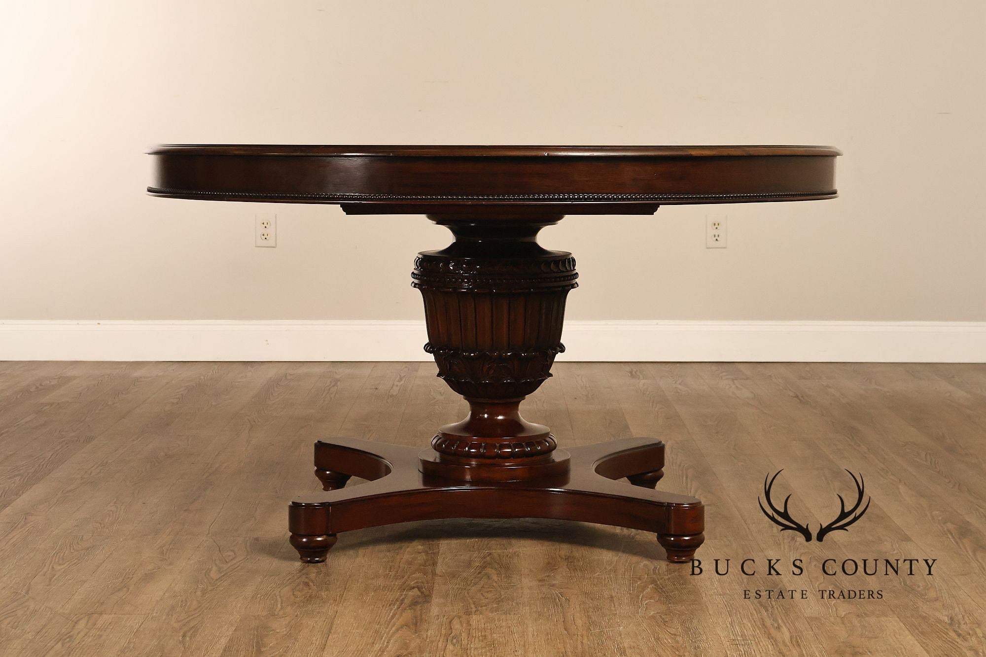 Empire Style 54" Round Mahogany Expandable Pedestal Dining Table
