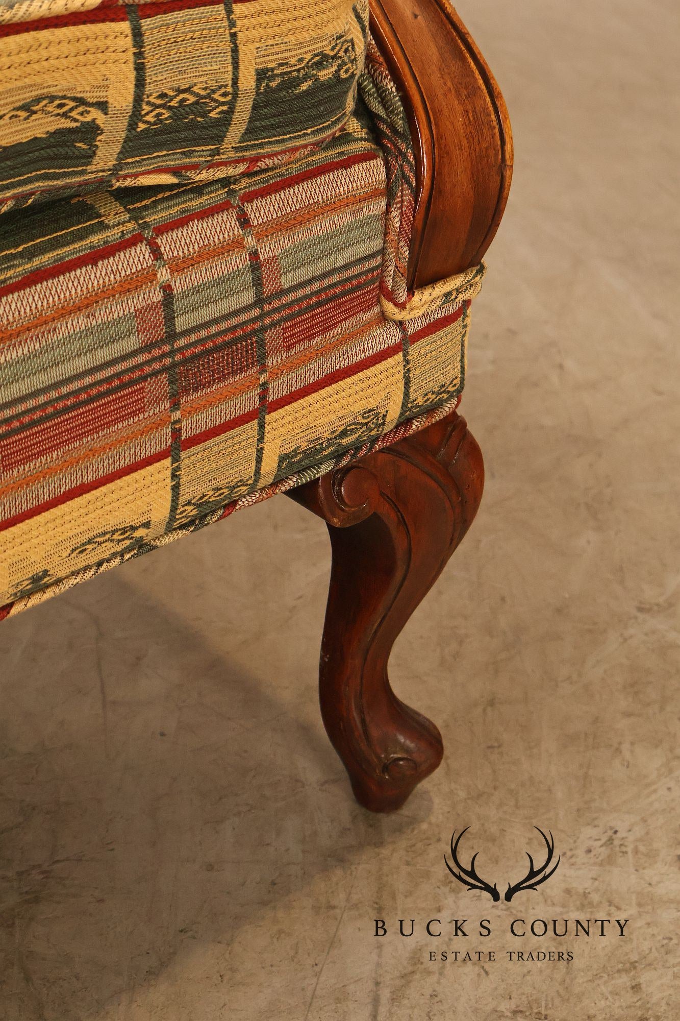 Vintage Channel Back Carved Frame Wingback Armchair
