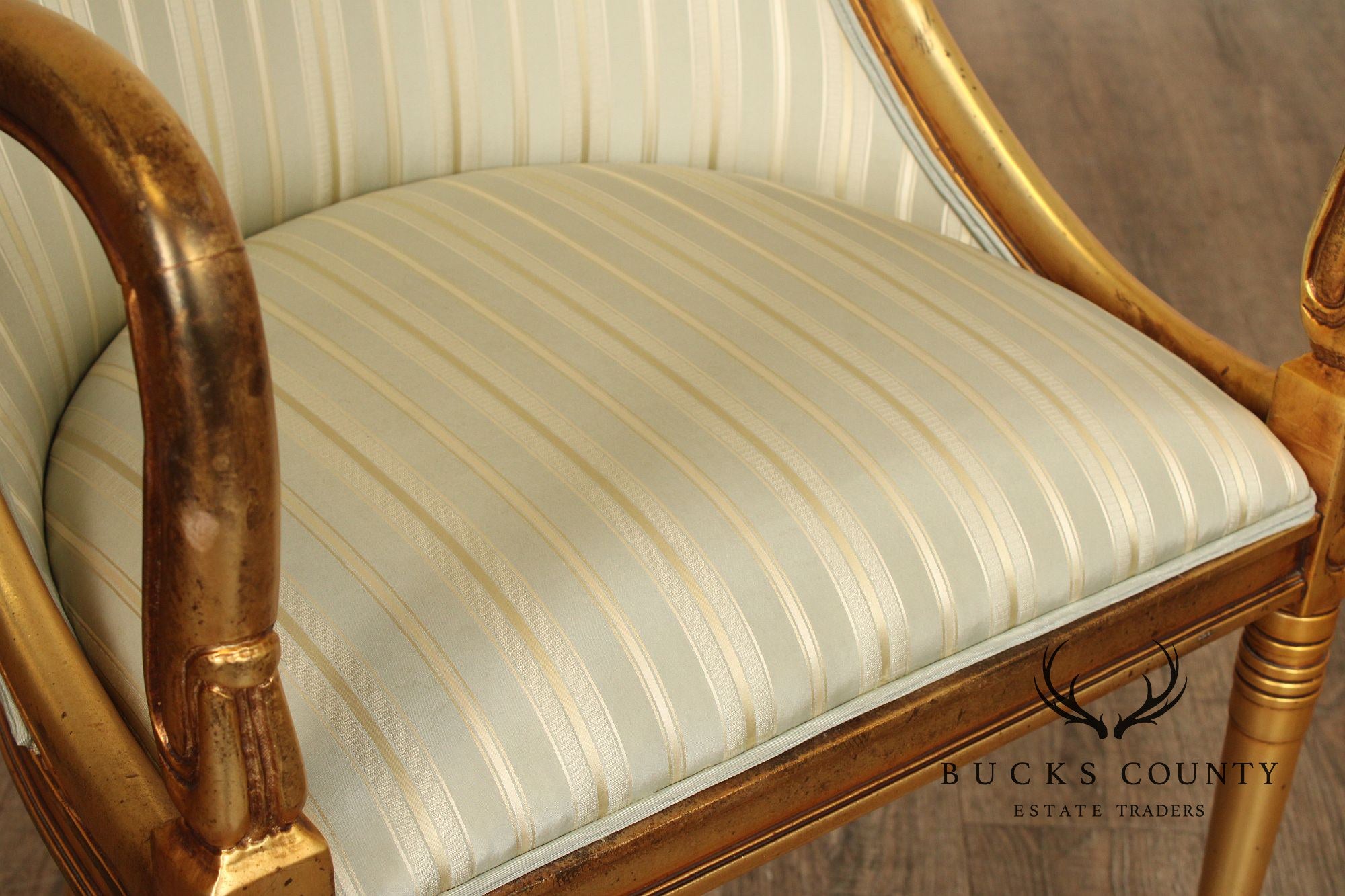 French Empire Style Vintage Swan Carved Giltwood Armchair