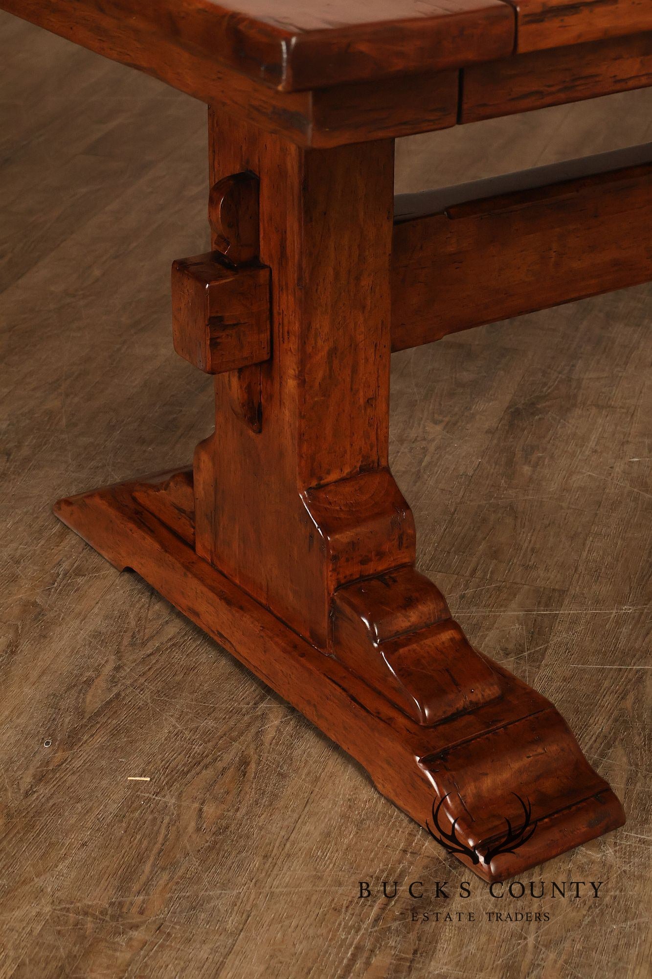 Bausman Farmhouse Trestle Dining Table With 2 Leaves