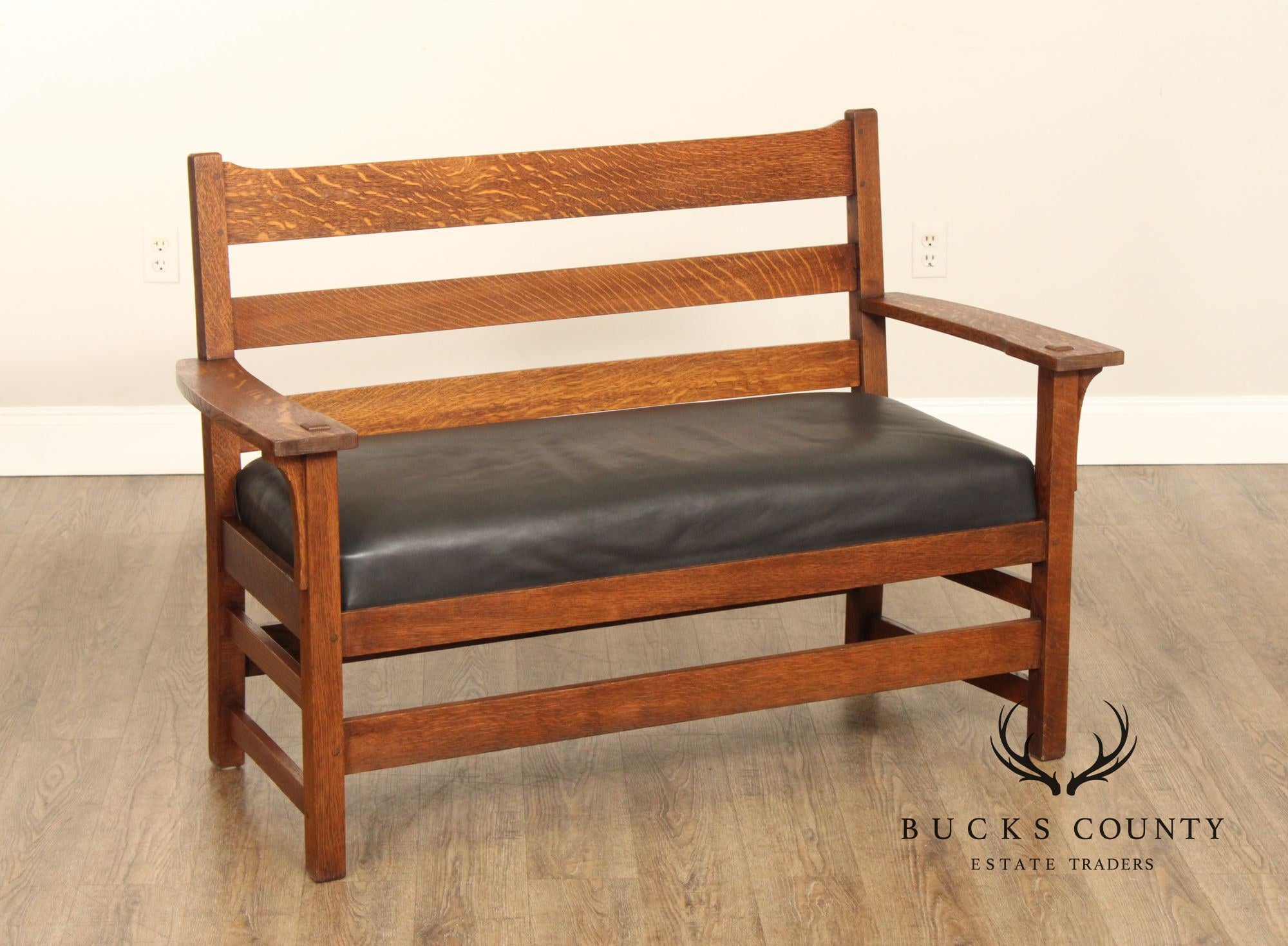 L. & J.G. Stickley Antique Mission Oak and Leather Settee