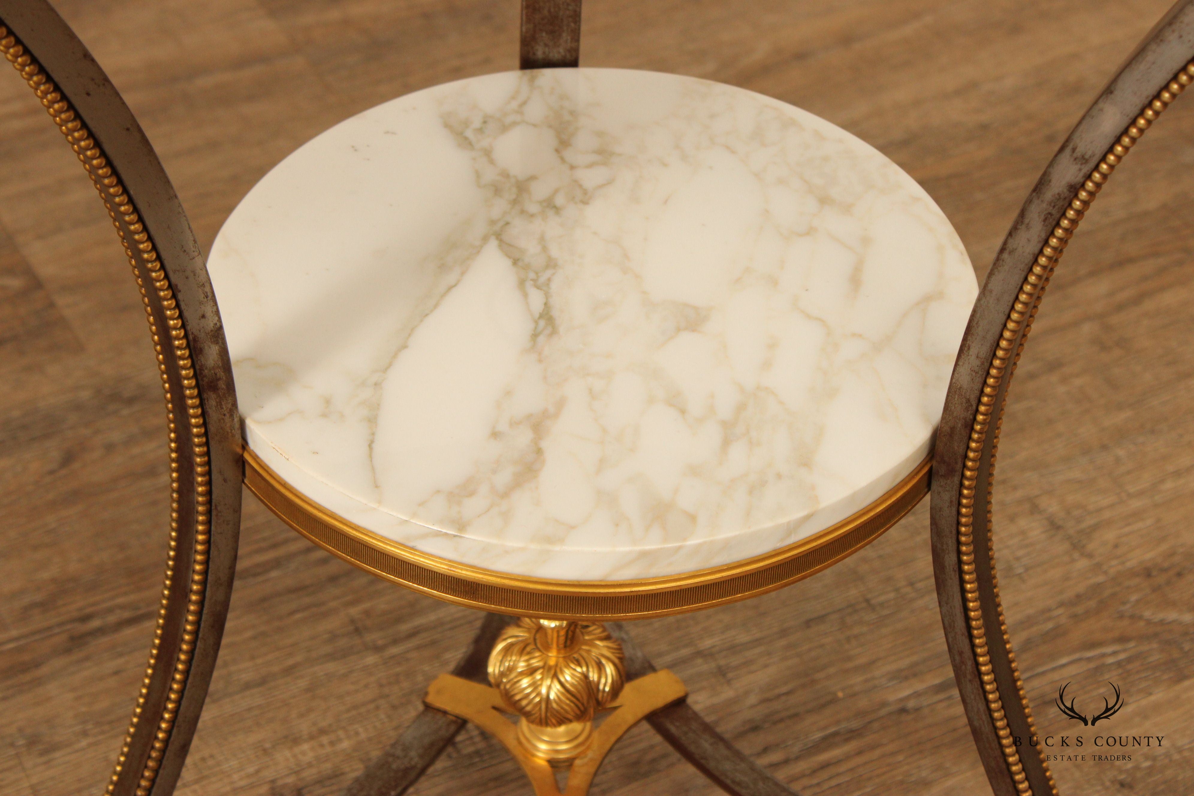 French Louis XVI Style Fine Quality Gilt Bronze Marble Top Gueridon Side Table