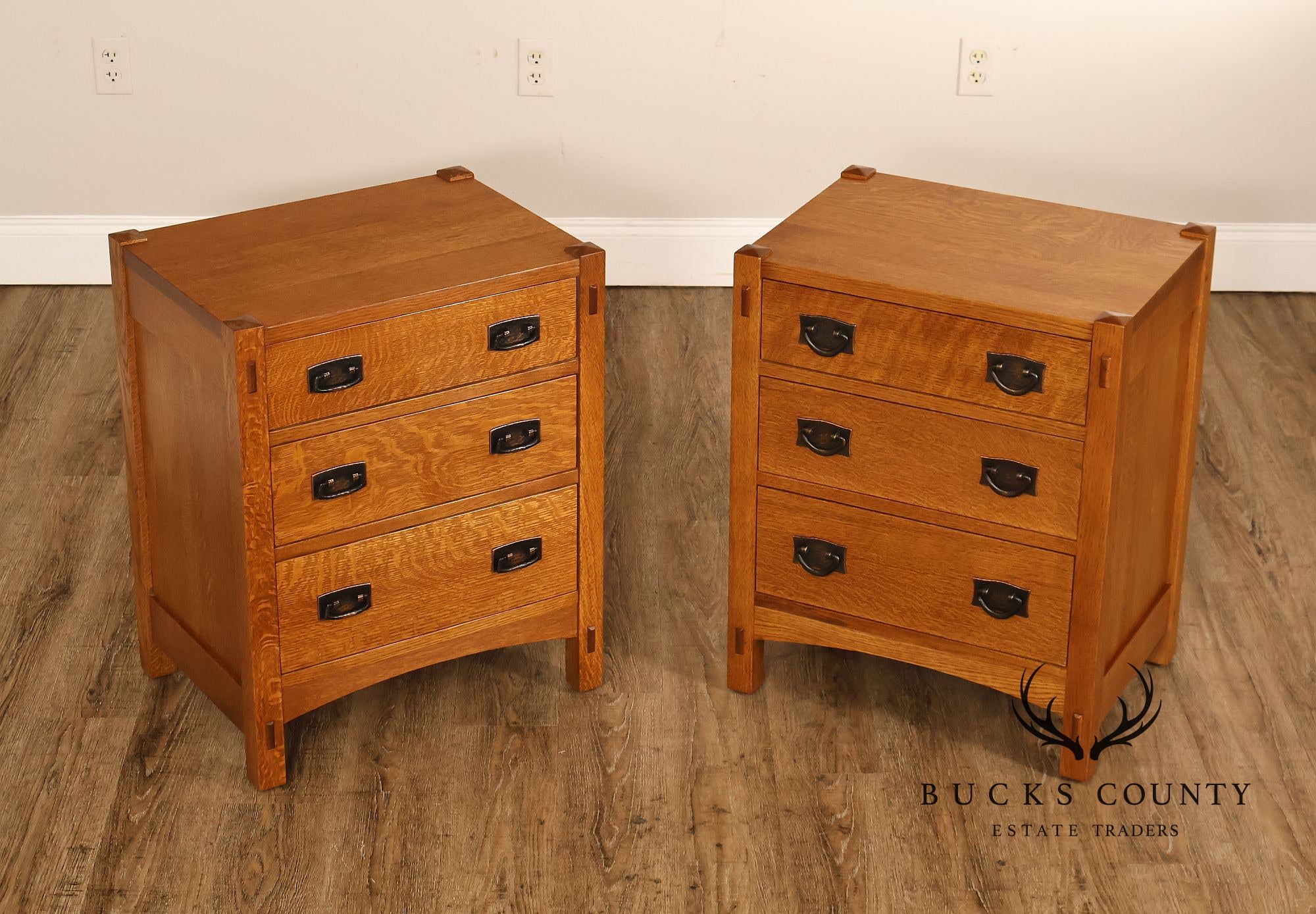 Stickley Mission Collection Pair Of Oak Three Drawer Nightstands