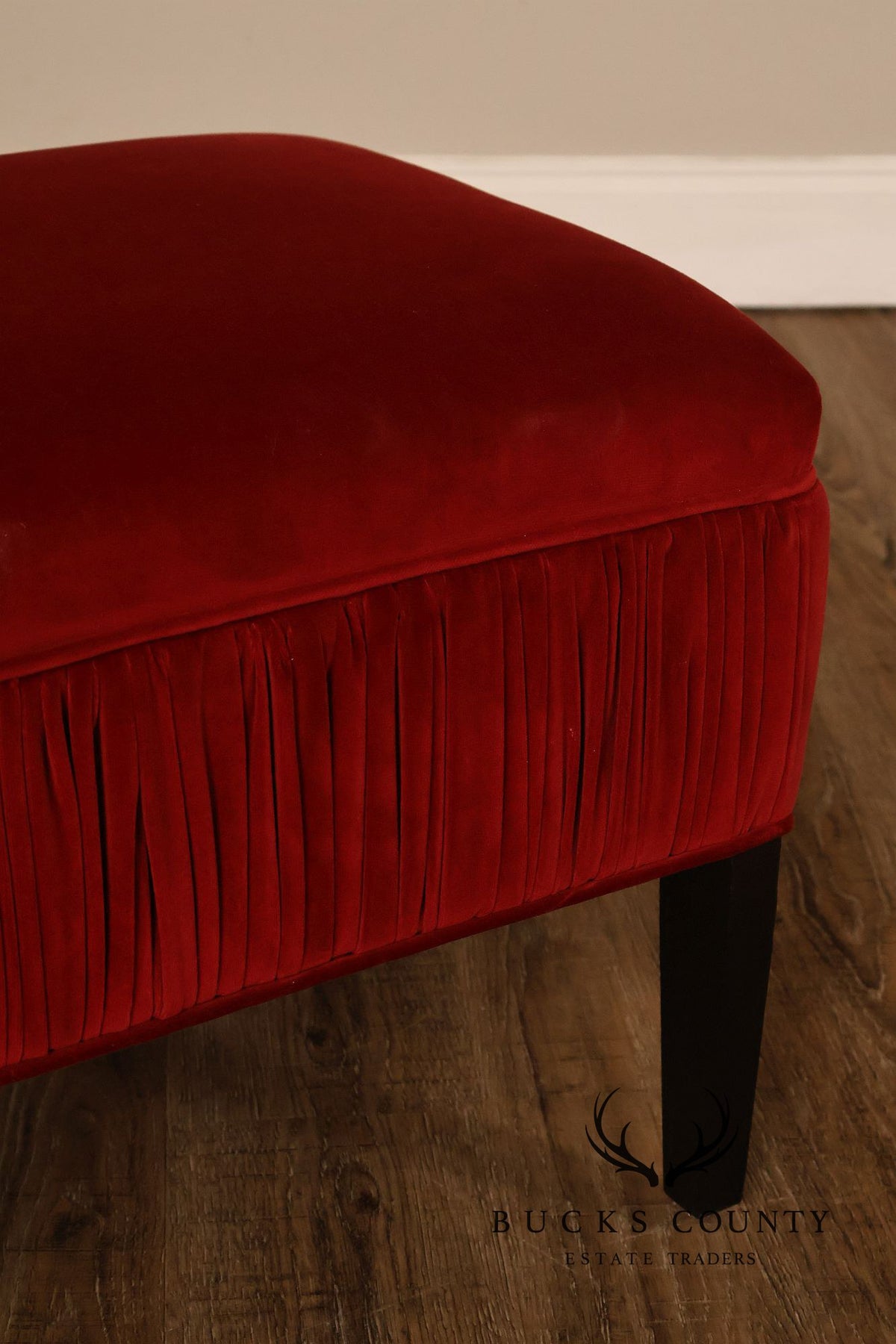 Contemporary Red Velvet Upholstered Ottoman