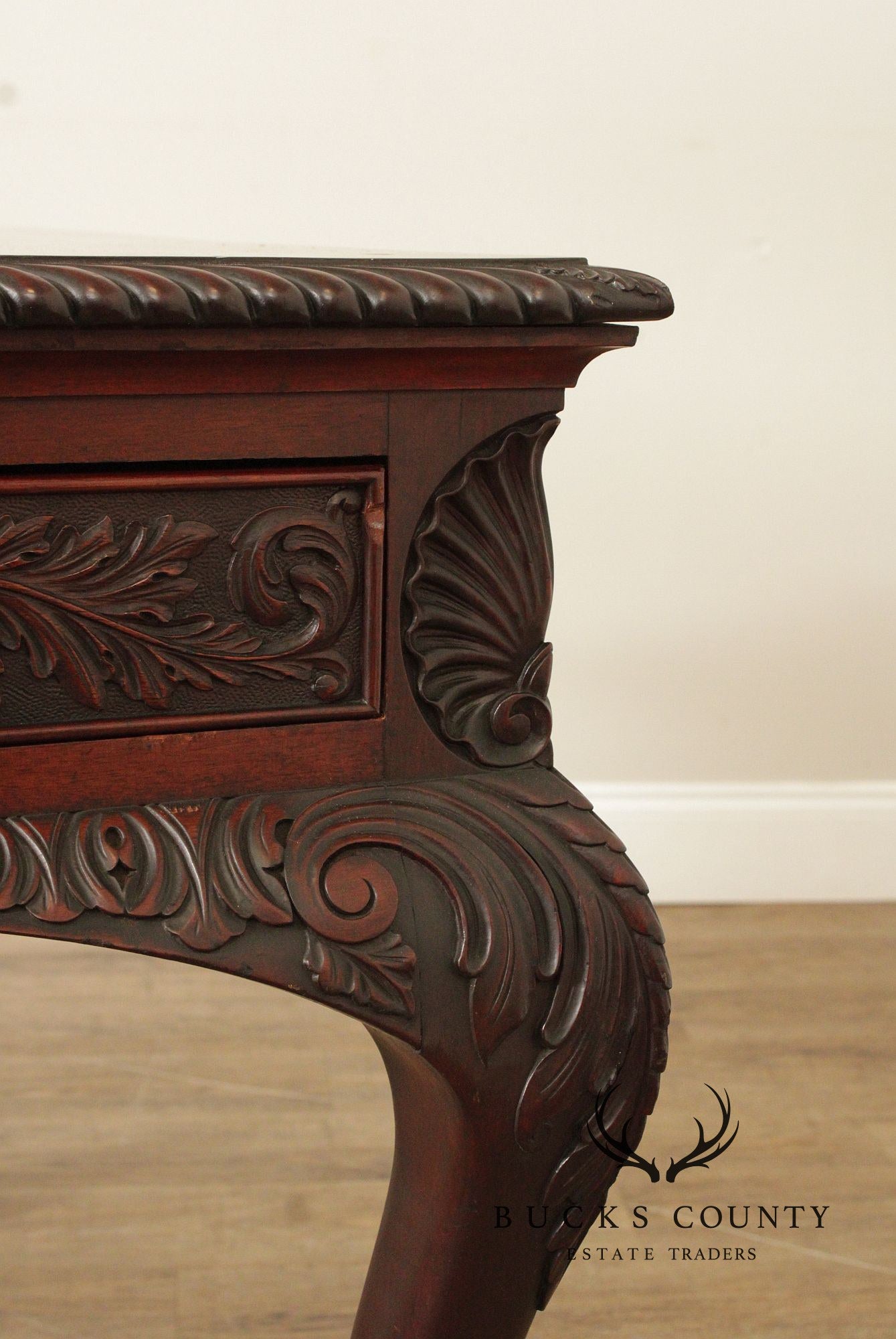 Georgian Style Antique Carved Mahogany Library Table Writing Desk