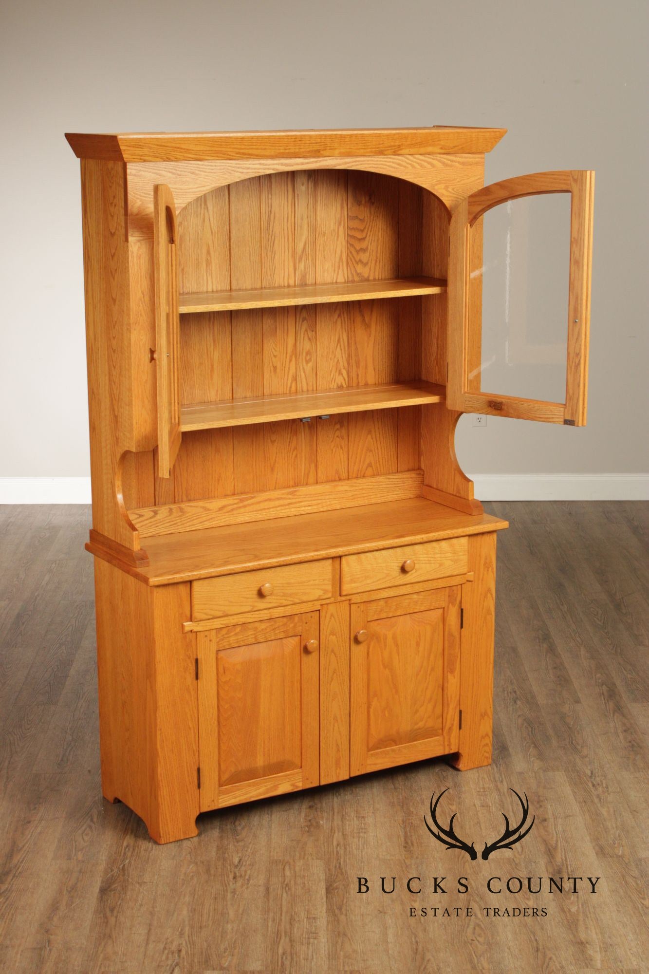 Hunt Country Furniture Oak Step Back Hutch China Cabinet