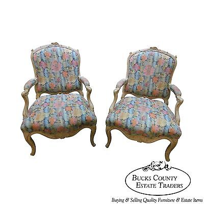 Interior Crafts Pair of Louis XV Style Fauteuil Carved Living Room Arm Chairs