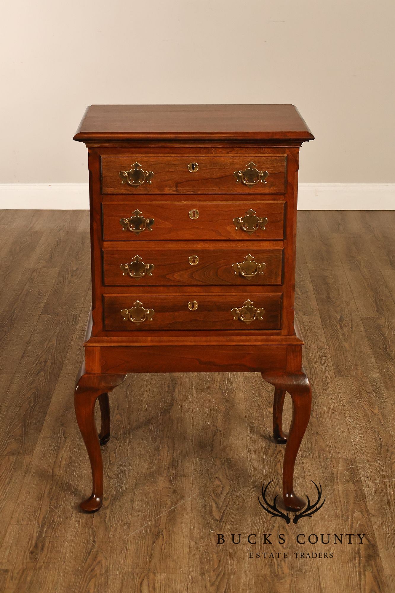 Custom Crafted Queen Anne Style Cherry Silver Chest On Frame
