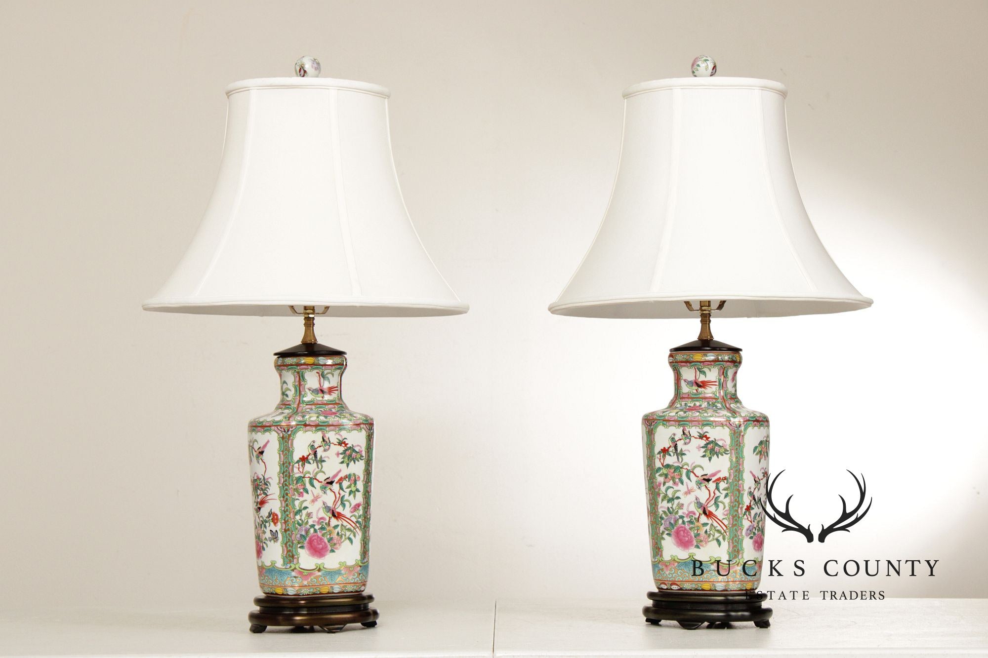 Chinese Pair of Famille Vert Porcelain Table Lamps