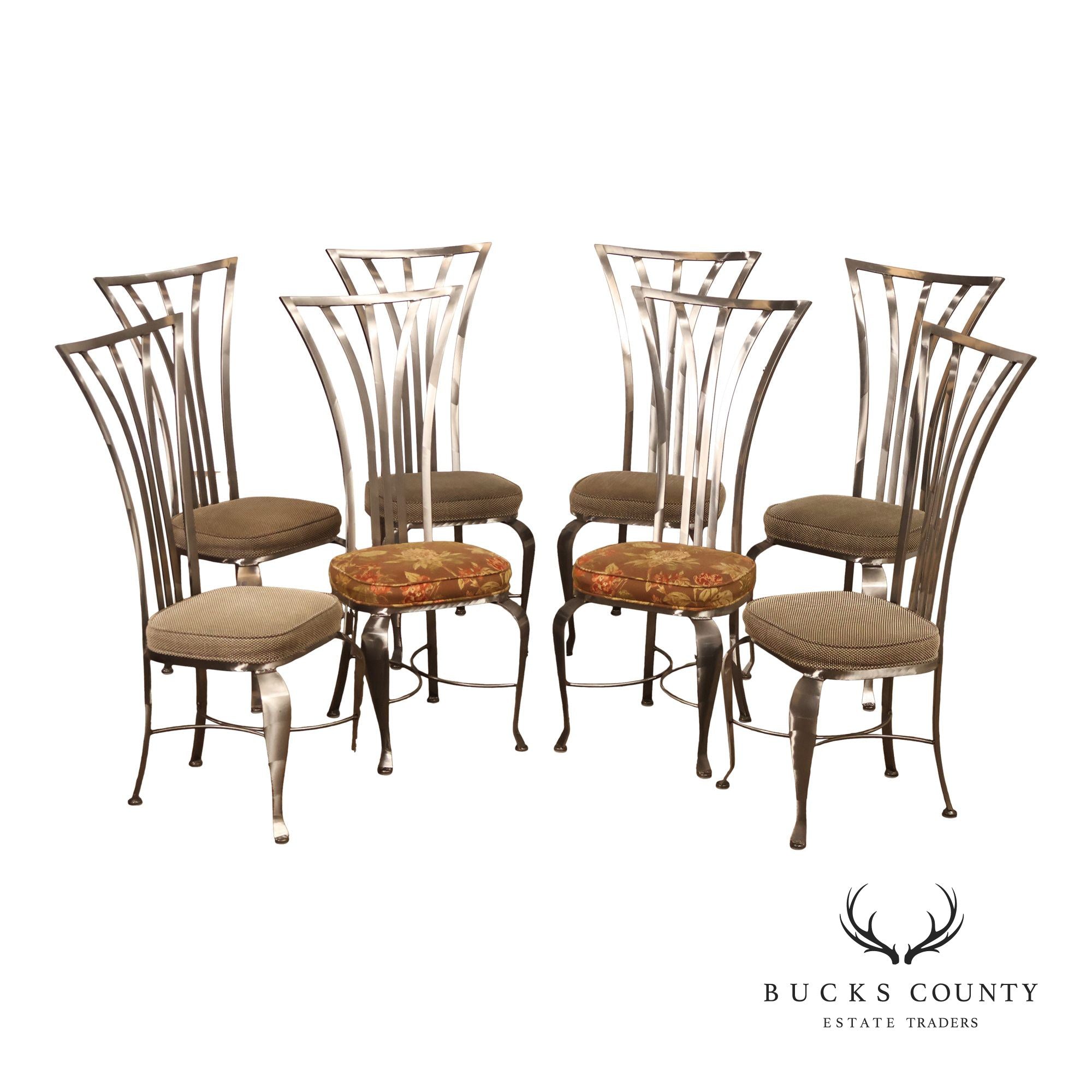 Shaver Howard Modern Style Set Of Eight Brushed Steel Dining Chairs