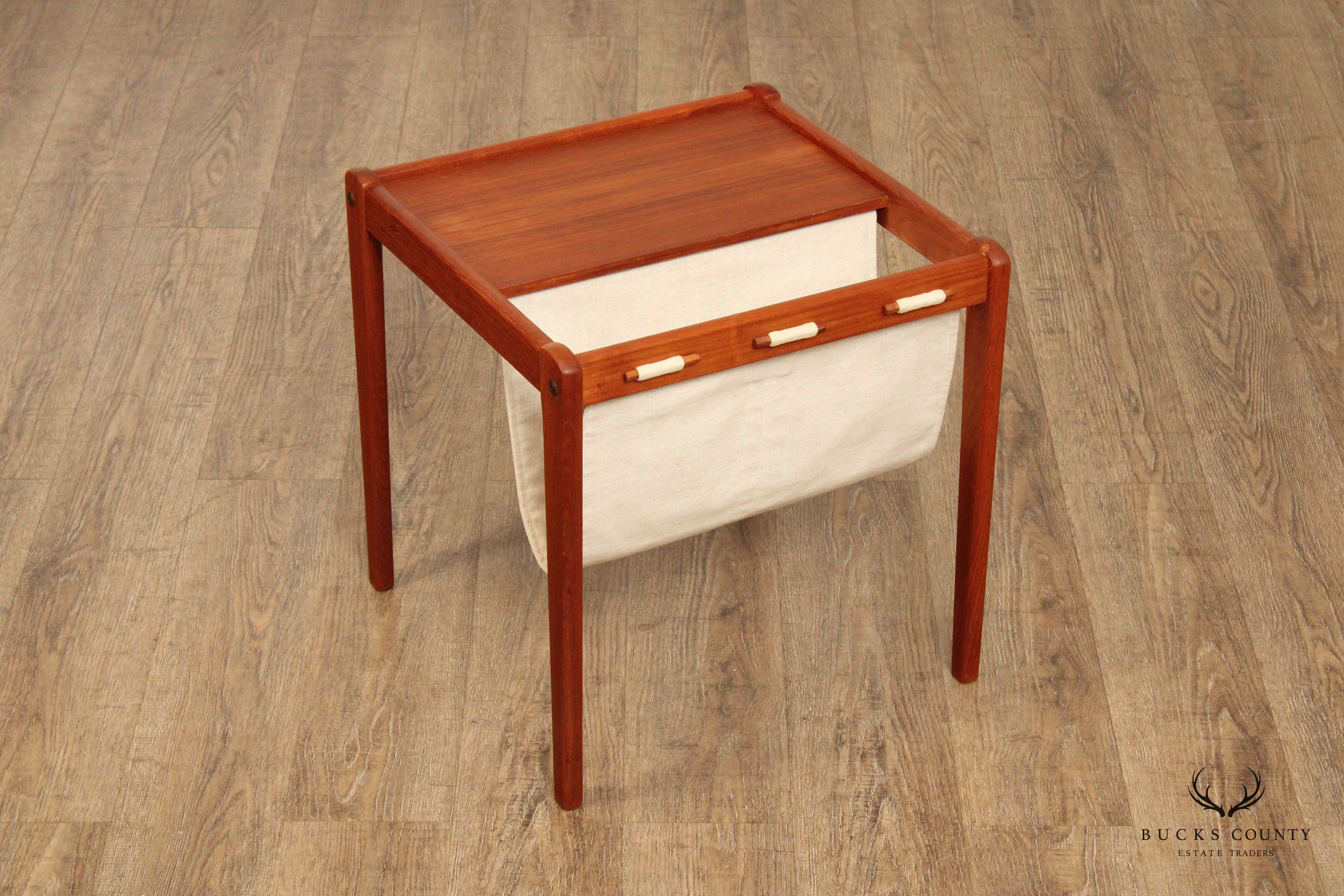 Brdr Furbo Danish Modern Teak and Linen Magazine Stand