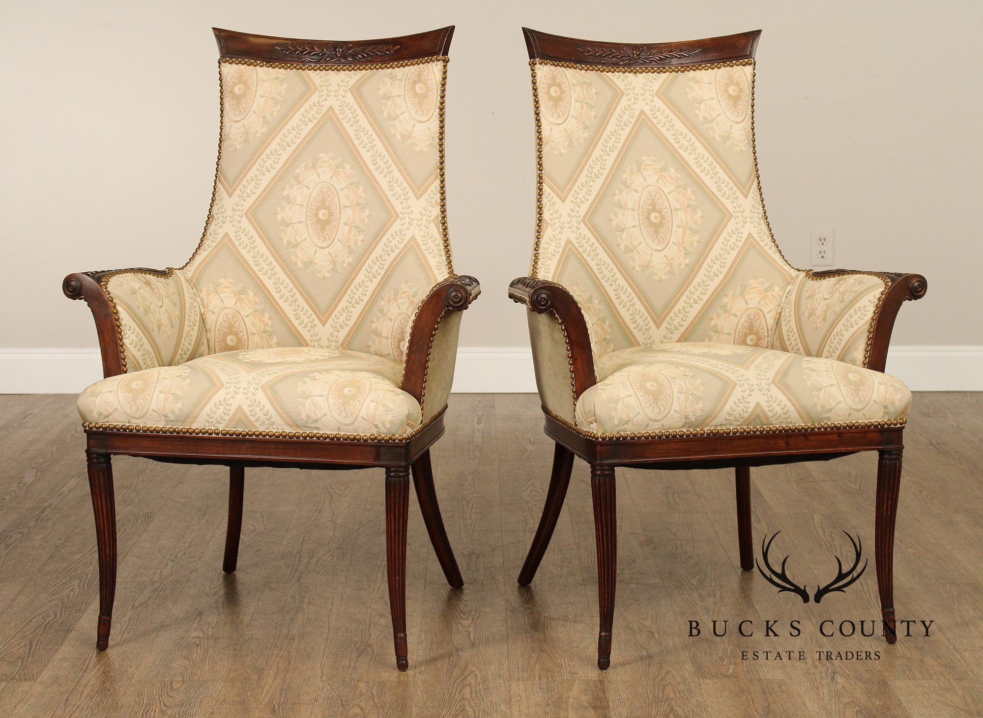 Grosfeld House Regency Style Pair of Mahogany Fireside Chairs