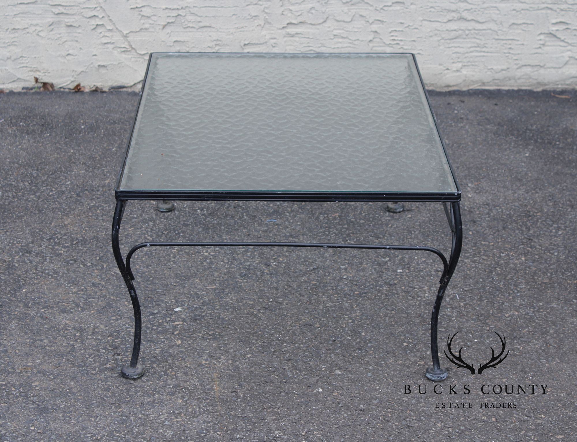Woodard Vintage Wrought Iron Glass Top Outdoor Coffee Table