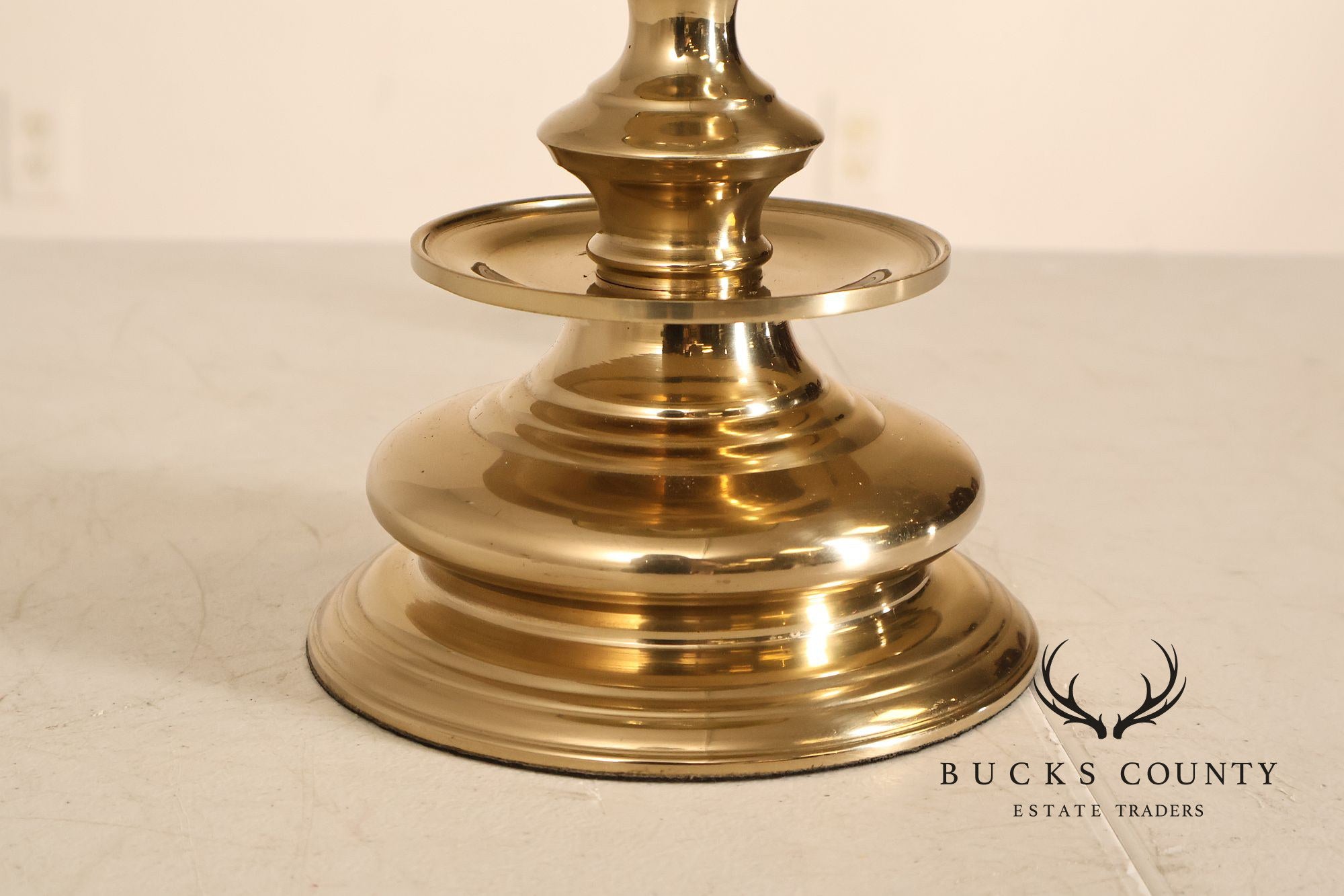 Pair of Brass Candlestick Style Table Lamps with Black Faux Alligator Shades