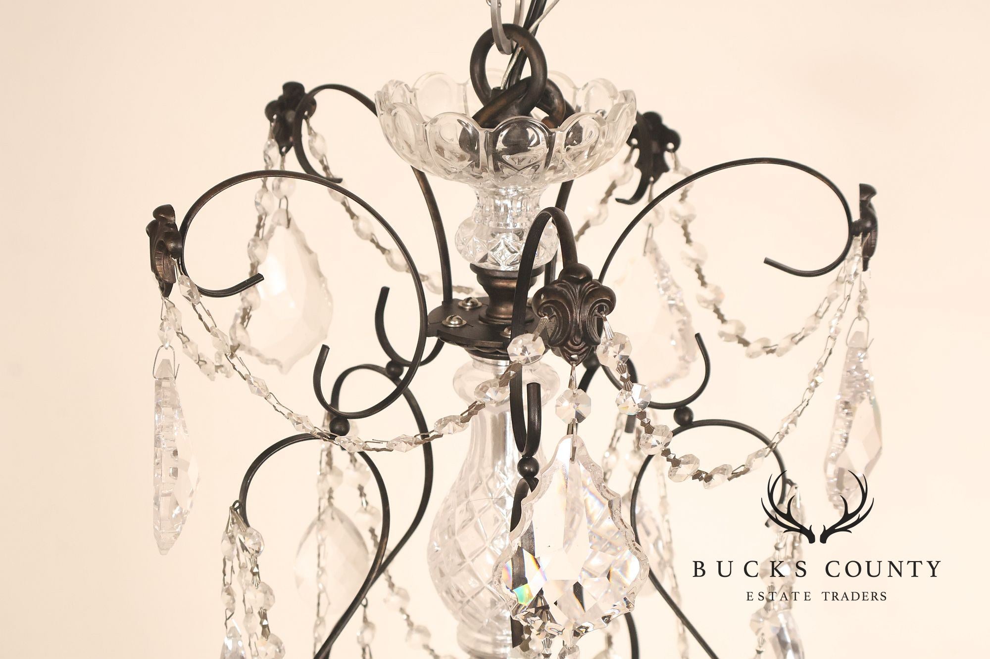 Large Twenty-Light Crystal And Wrought Iron 55" Chandelier