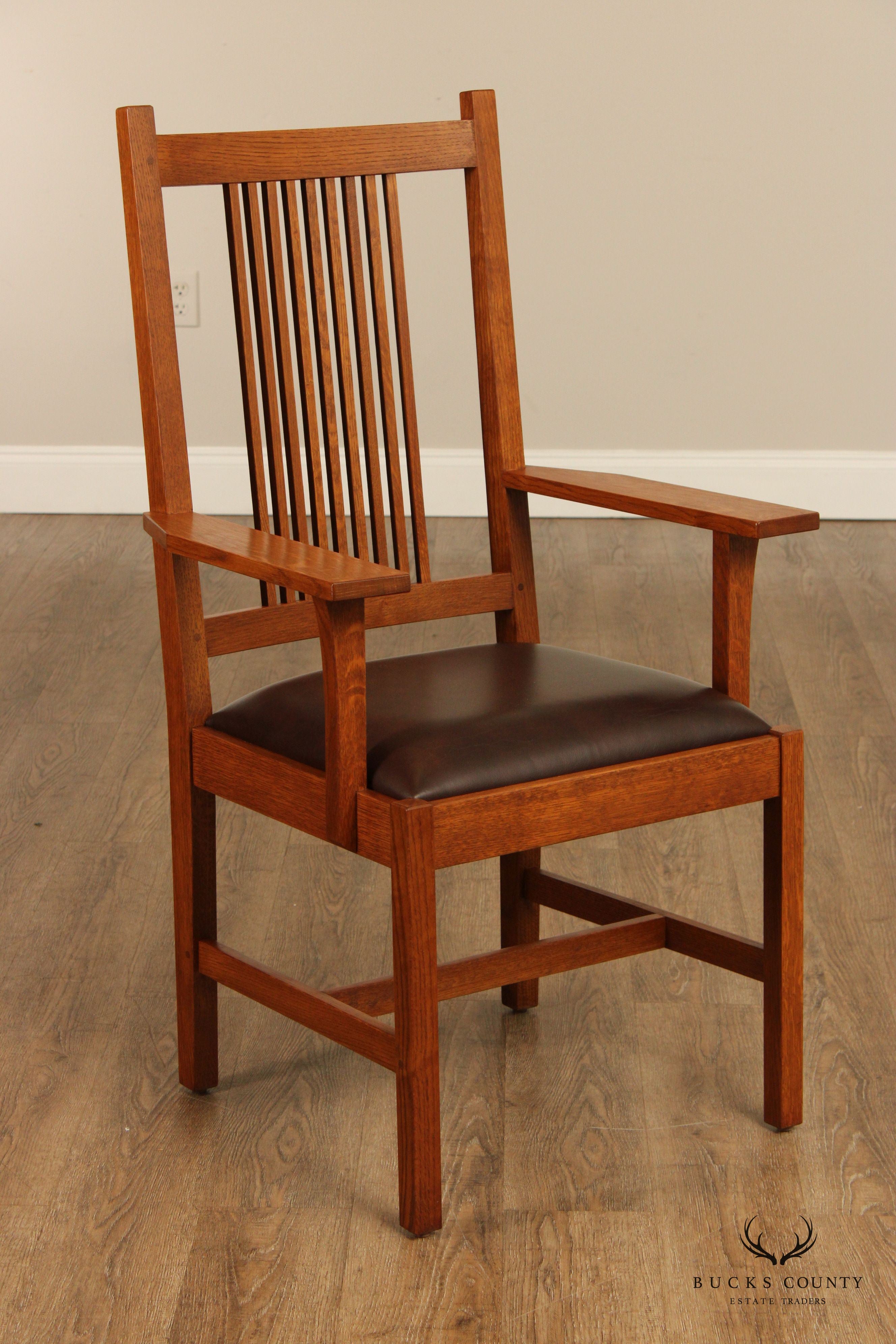 Stickley Mission Collection Set Of Six Oak Spindle Back Dining Chairs