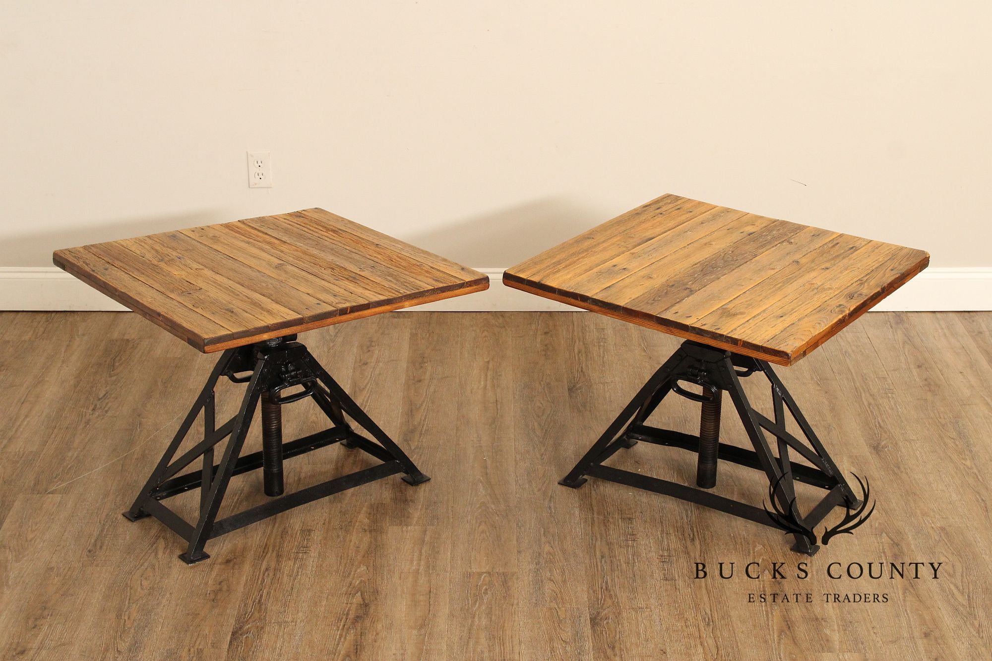 Industrial Style Pair of Adjustable Height Tables